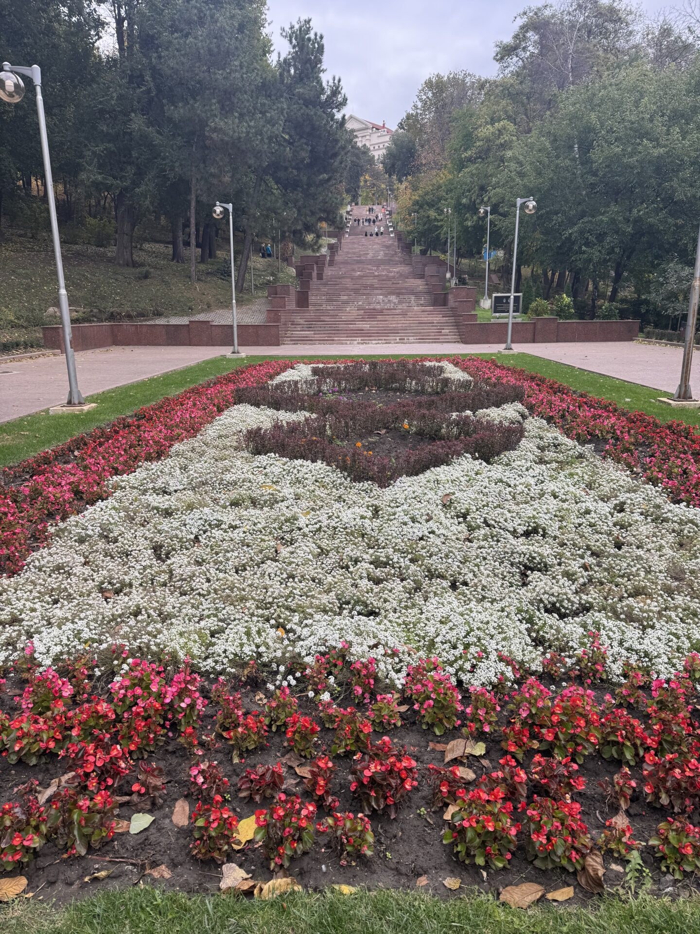 Flower-lined steps in Valea Morilor Park