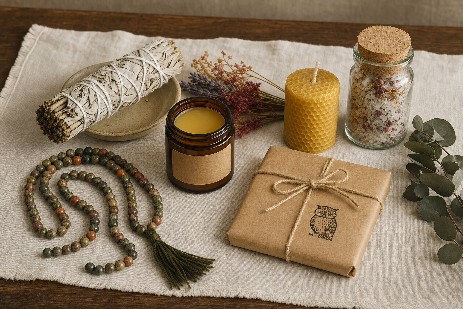 Small-batch handmade goods arranged on a wooden table