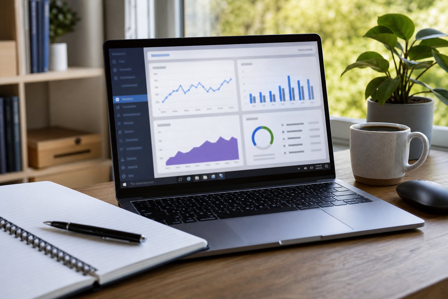 Laptop showing a general system activity display at a home desk