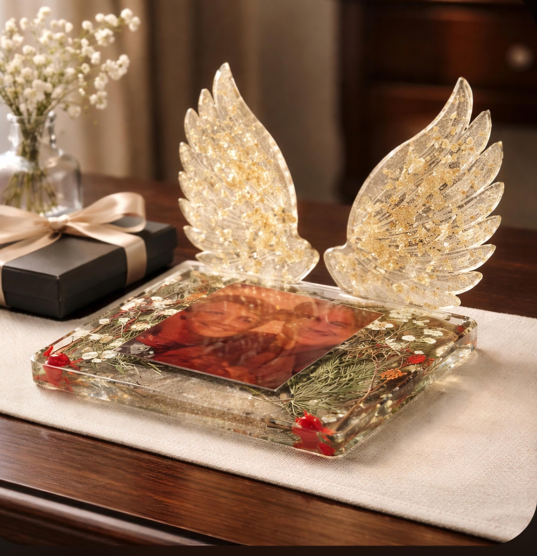 Personalized Angel Wing Photo Memorial Keepsake | Custom Resin Remembrance Gift