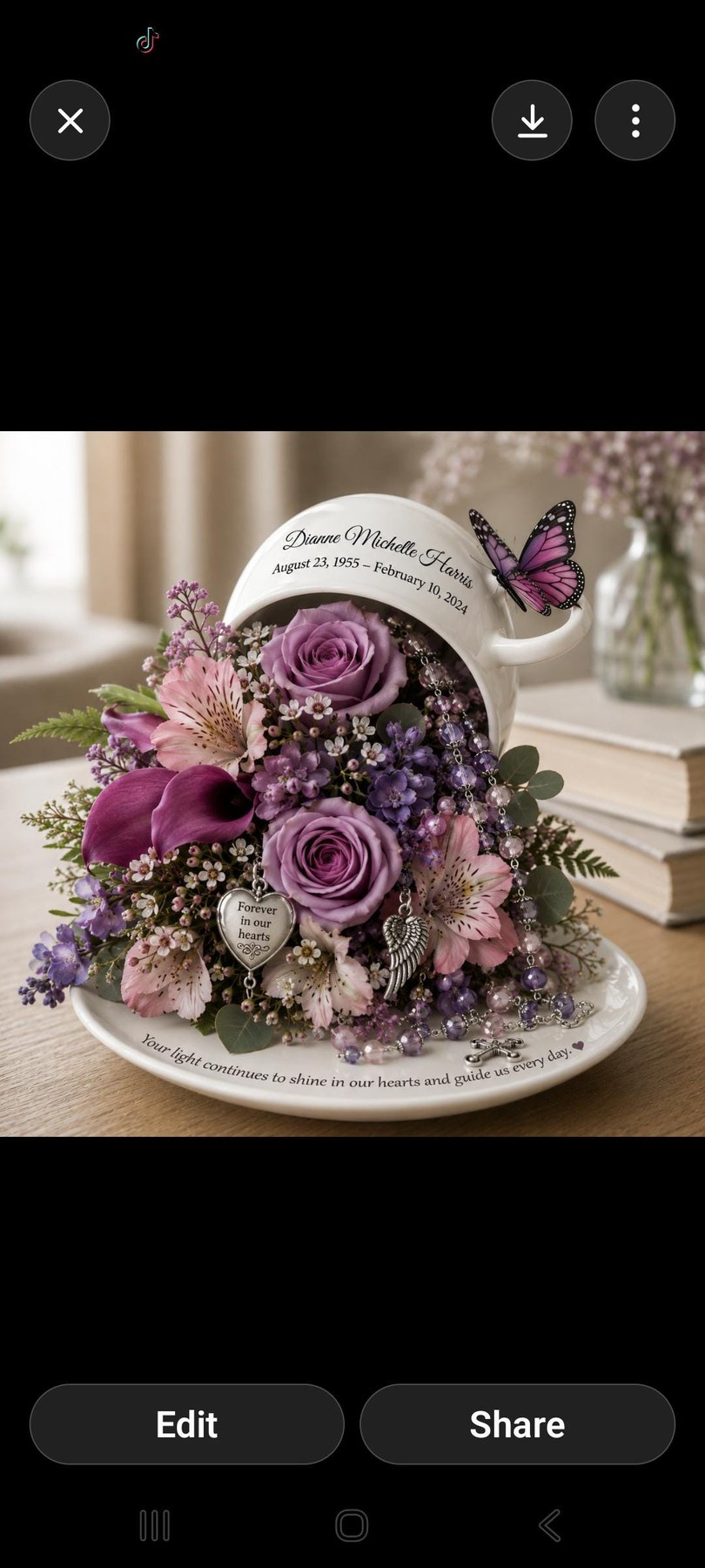 Personalized Memorial Teacup Keepsake, Flower Arrangement, Butterfly Detail, Remembrance Decor