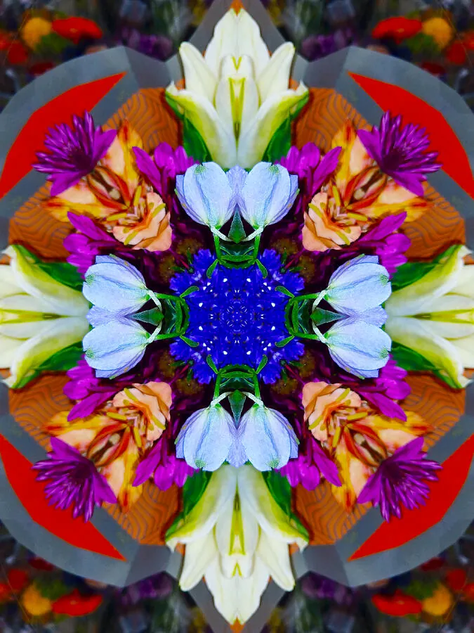 Colorful mirrored floral kaleidoscope