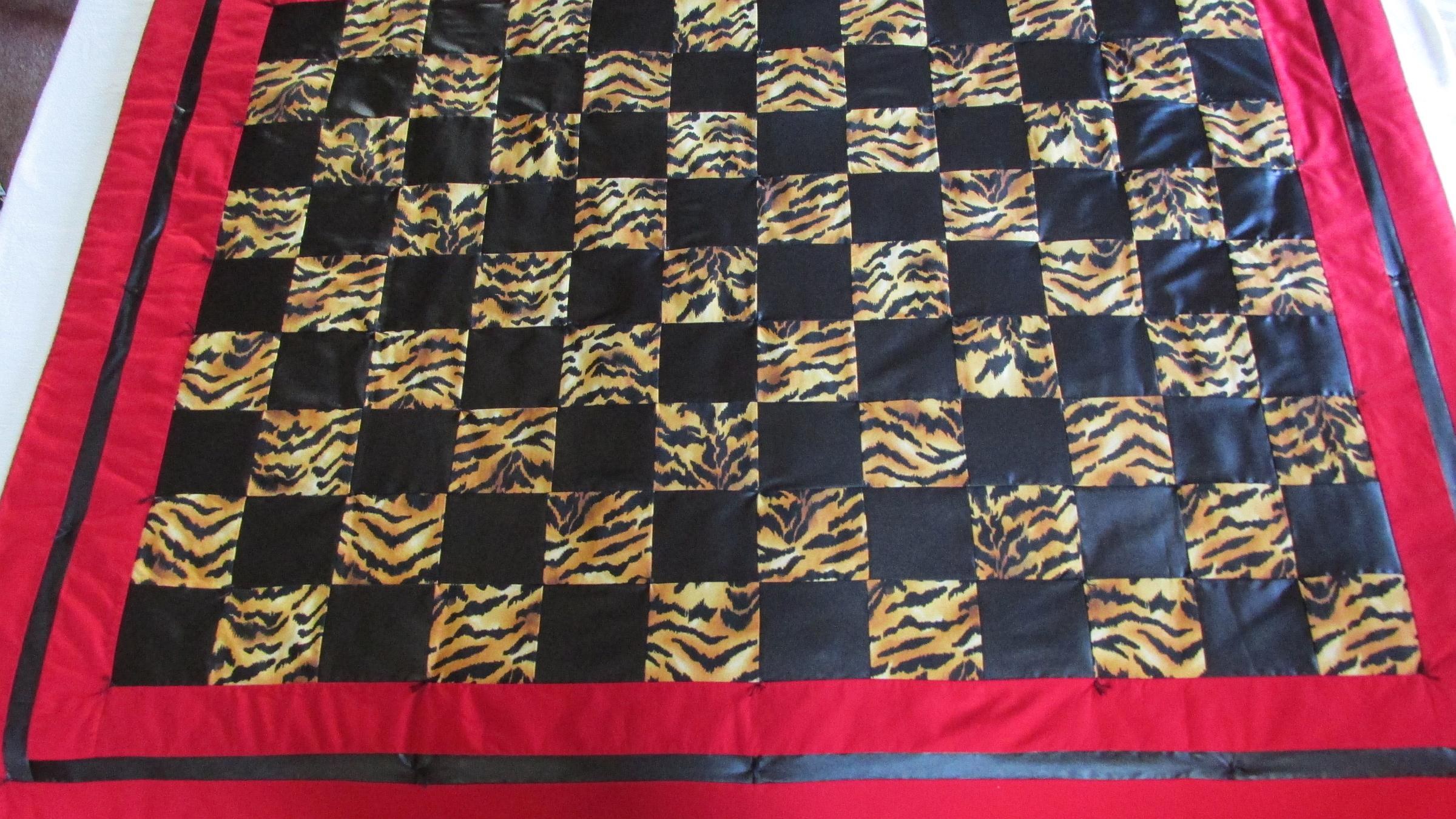 Handmade Tiger Print Baby Quilt, Red Black Safari Nursery Blanket, Toddler Bedding (54x41), view 10
