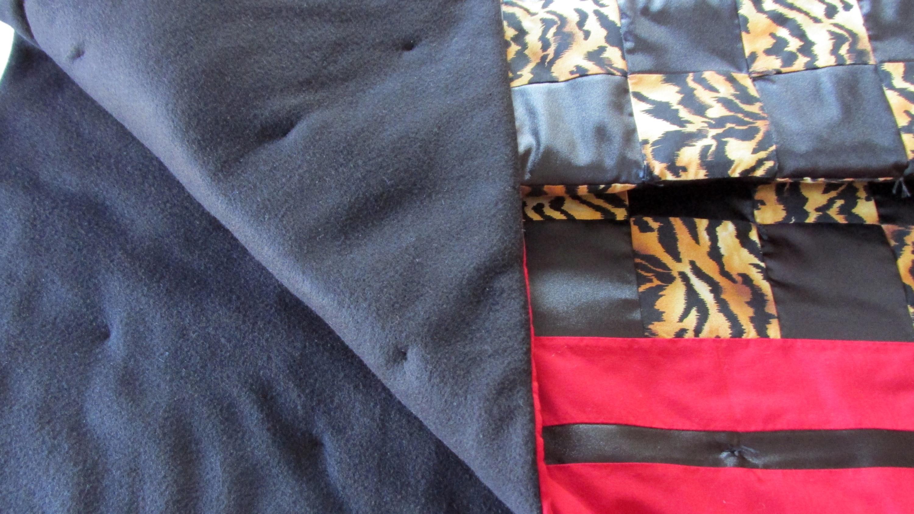 Handmade Tiger Print Baby Quilt, Red Black Safari Nursery Blanket, Toddler Bedding (54x41), view 11