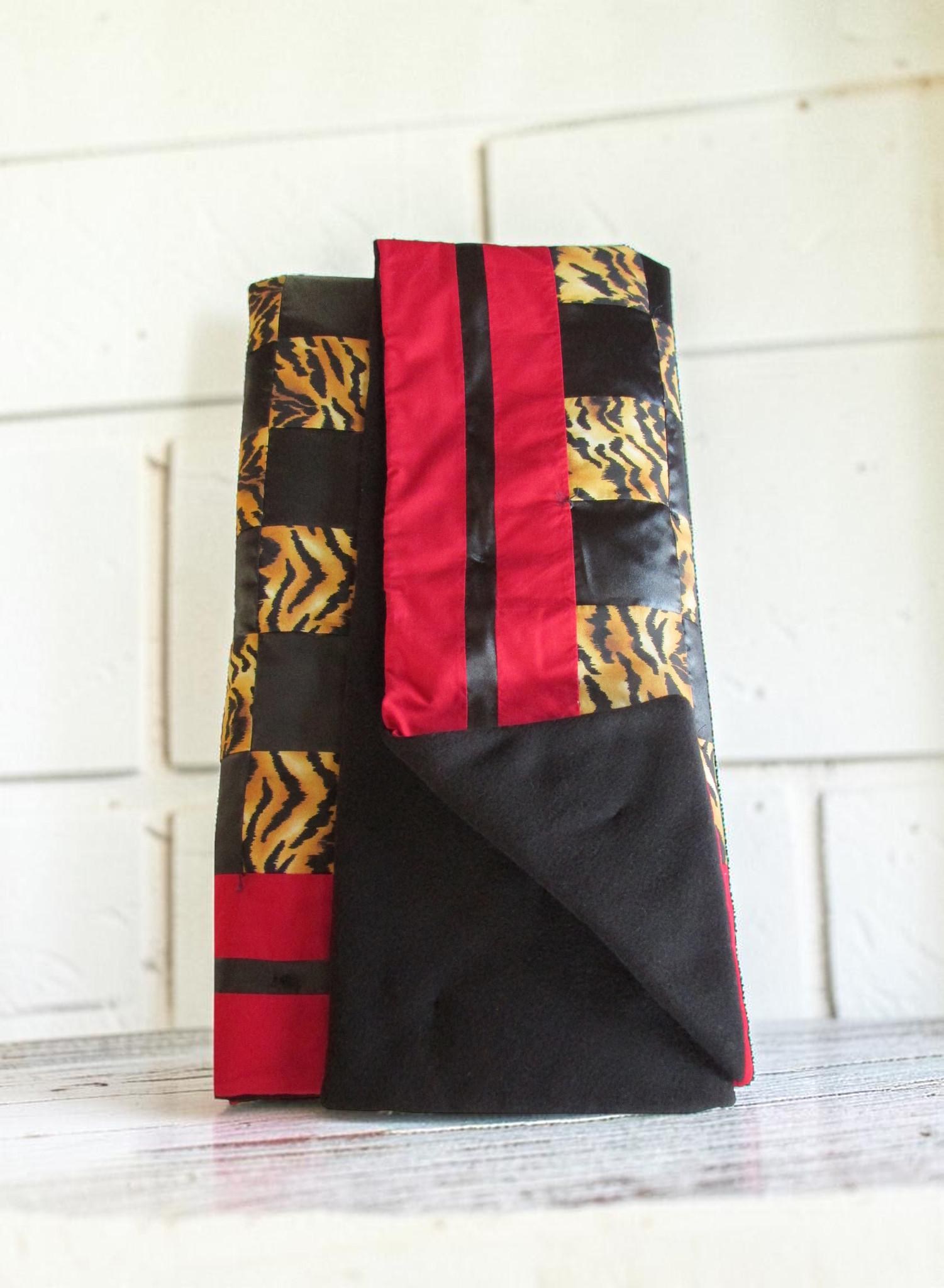 Handmade Tiger Print Baby Quilt, Red Black Safari Nursery Blanket, Toddler Bedding (54x41), view 3