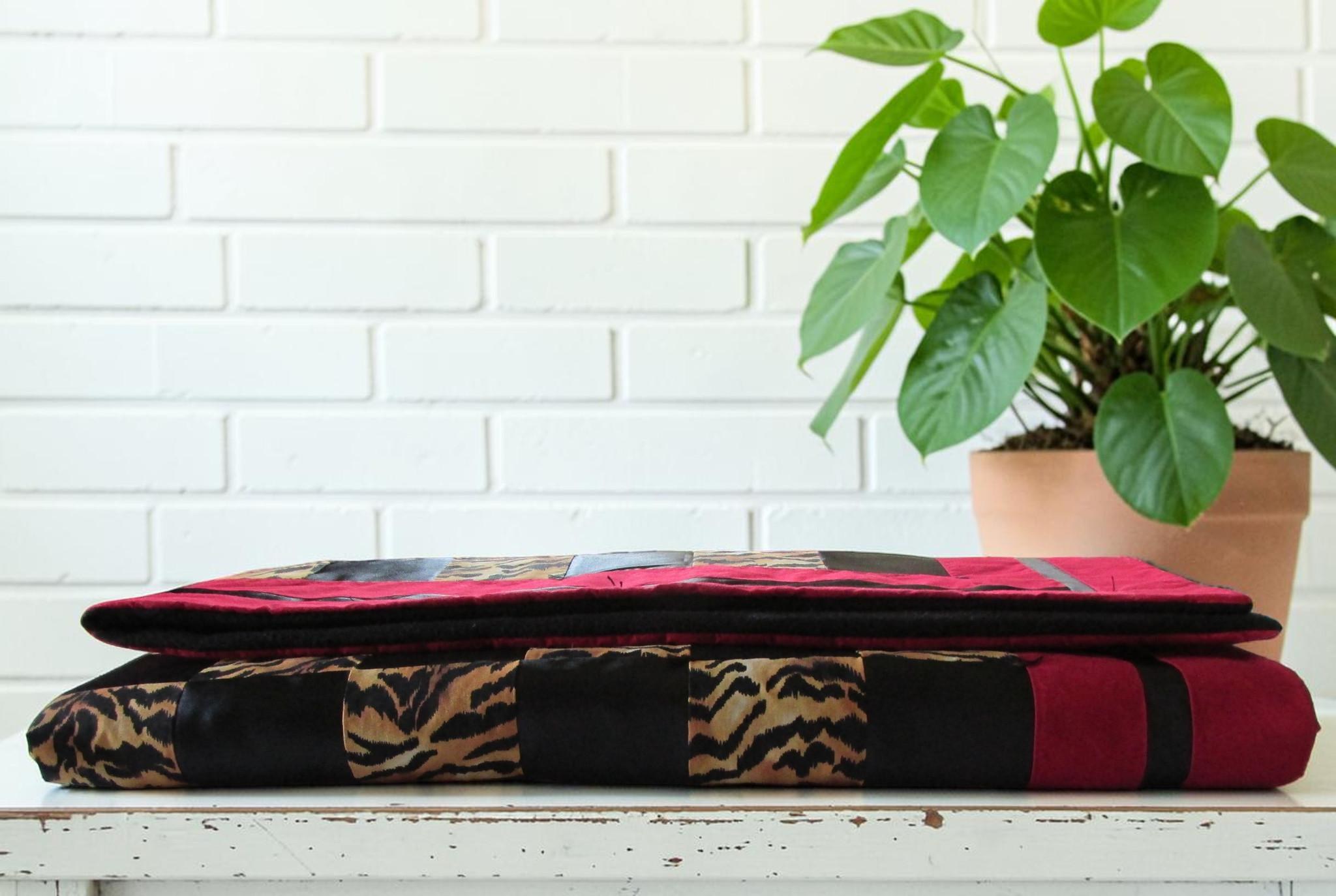 Handmade Tiger Print Baby Quilt, Red Black Safari Nursery Blanket, Toddler Bedding (54x41), view 5