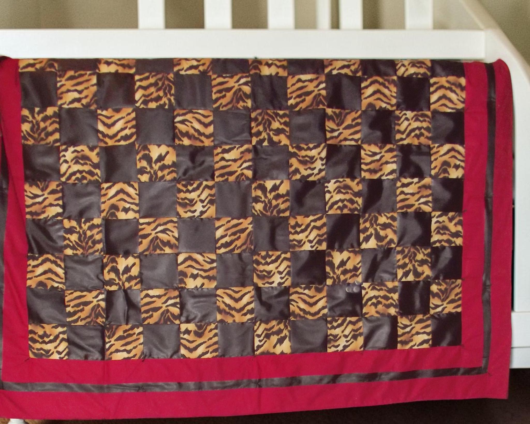 Handmade Tiger Print Baby Quilt, Red Black Safari Nursery Blanket, Toddler Bedding (54x41), view 8