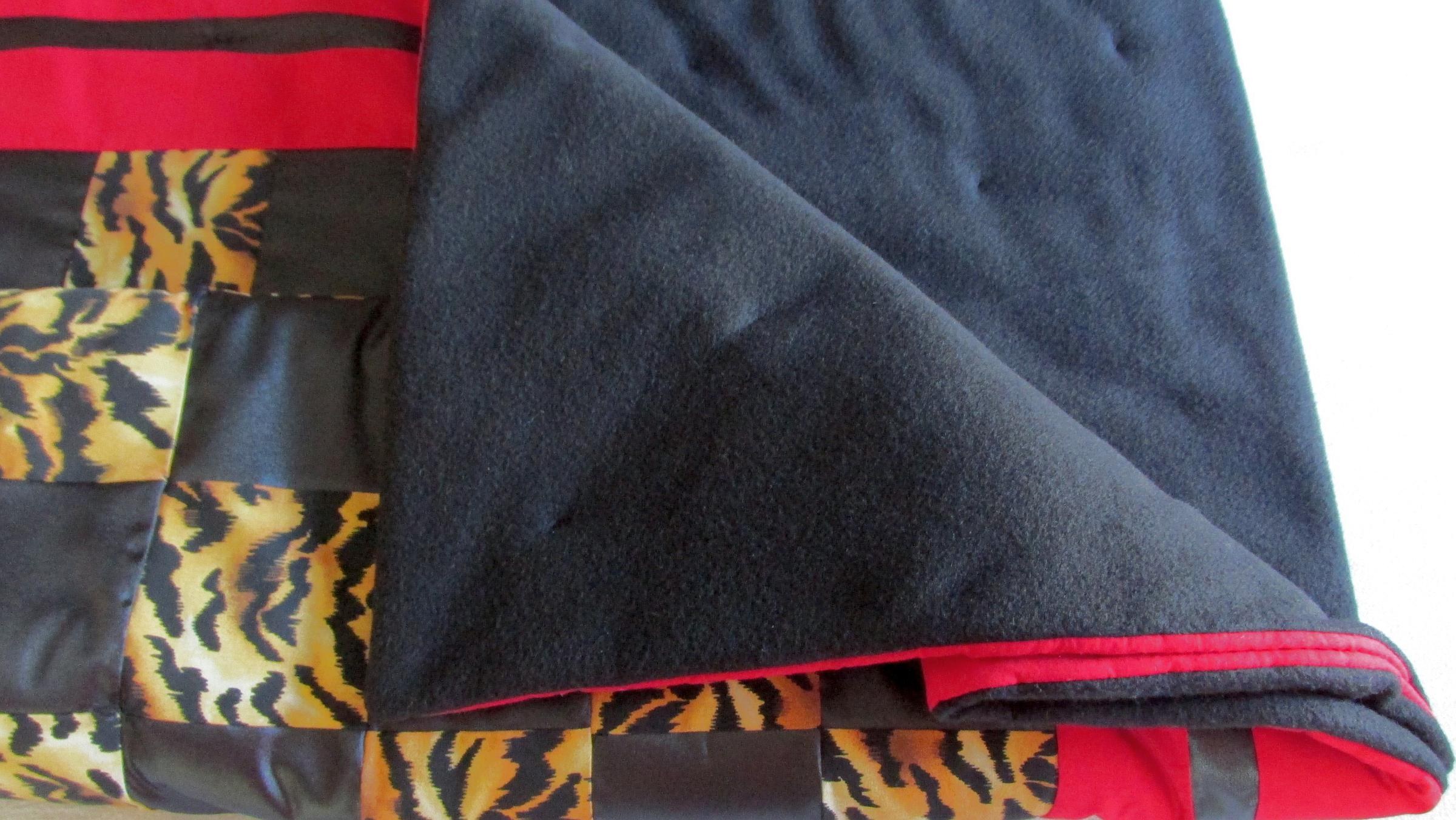 Handmade Tiger Print Baby Quilt, Red Black Safari Nursery Blanket, Toddler Bedding (54x41), view 9