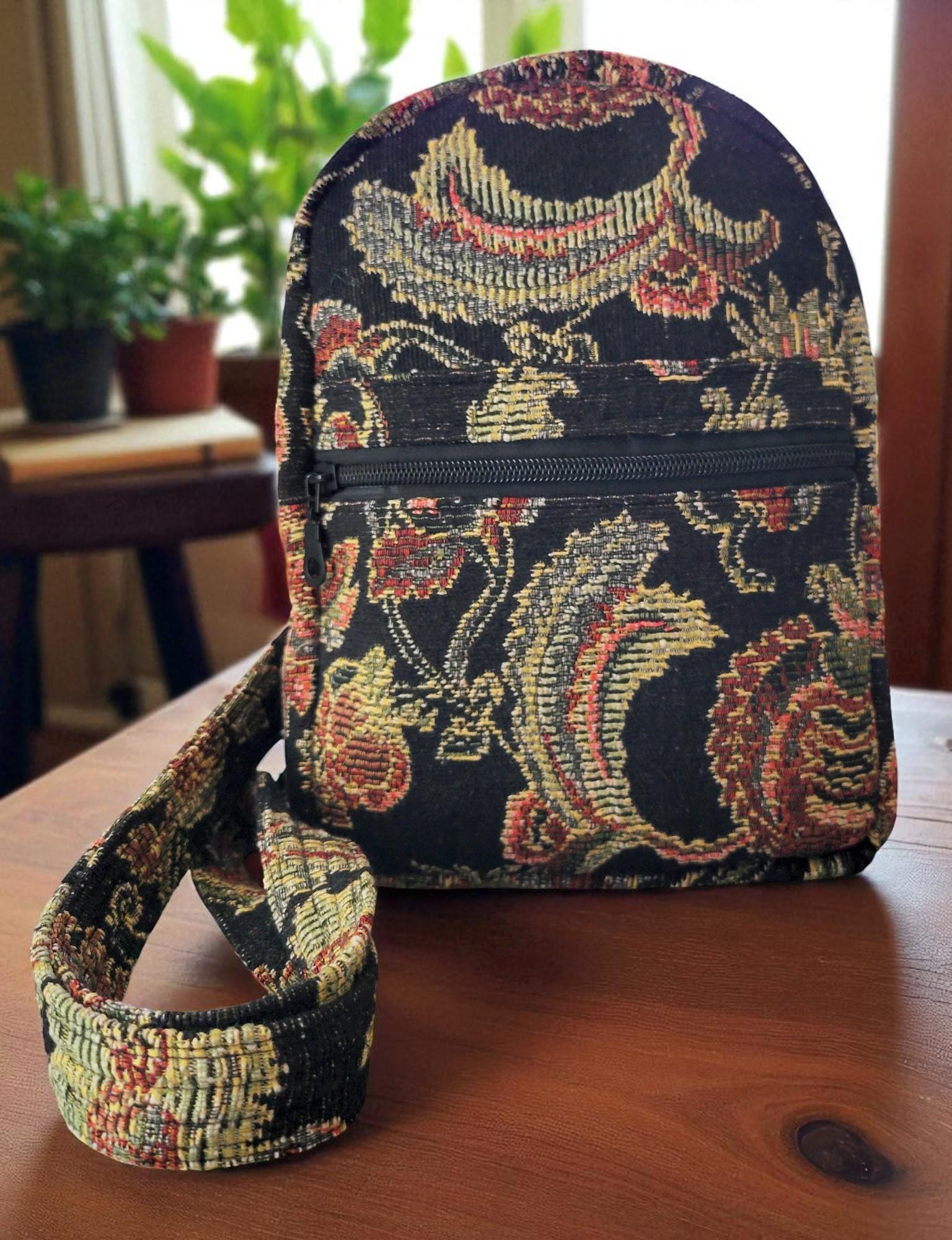Black Tapestry Sling Bag/Cross Body Bag, view 10