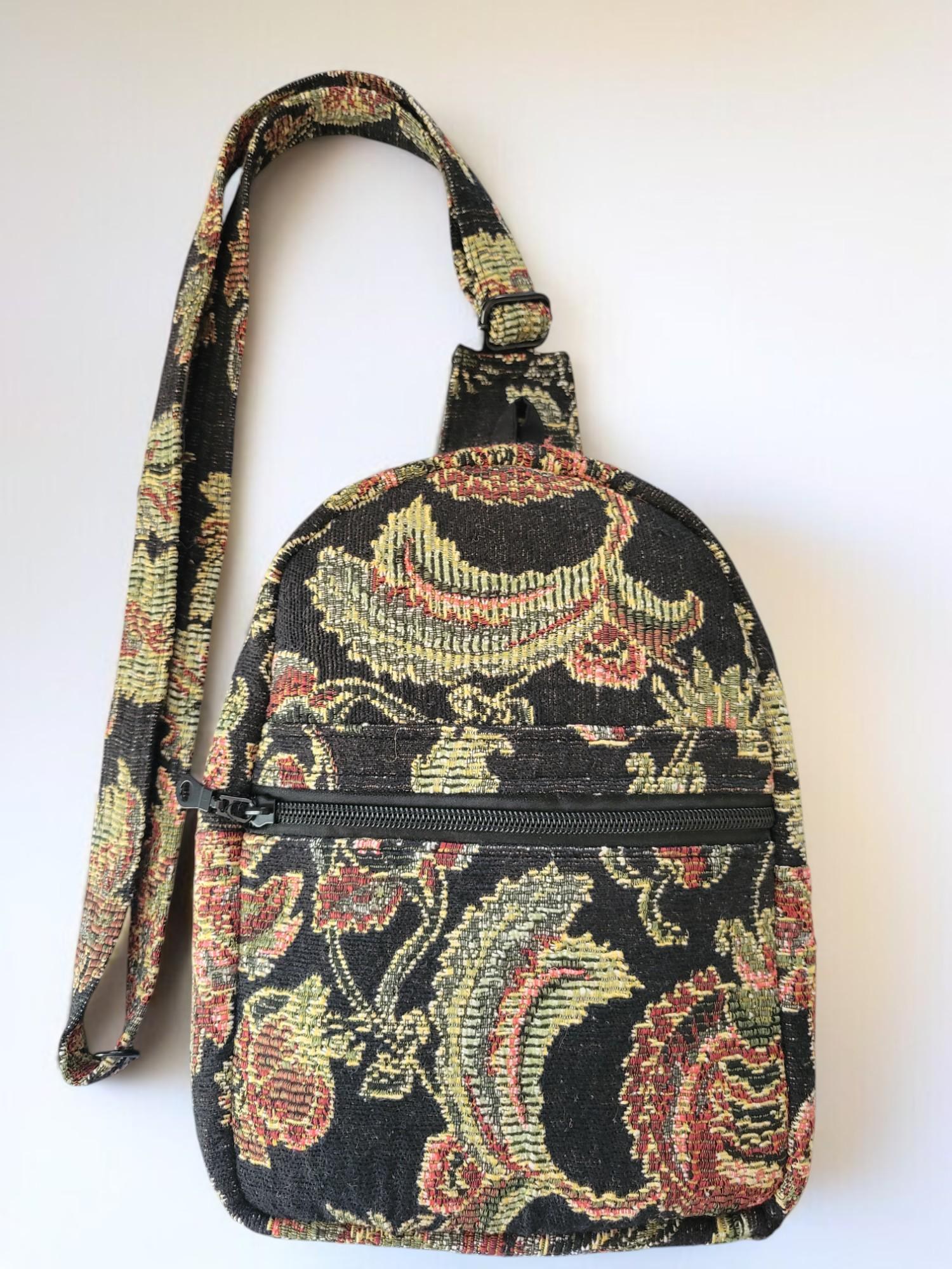 Black Tapestry Sling Bag/Cross Body Bag, view 2
