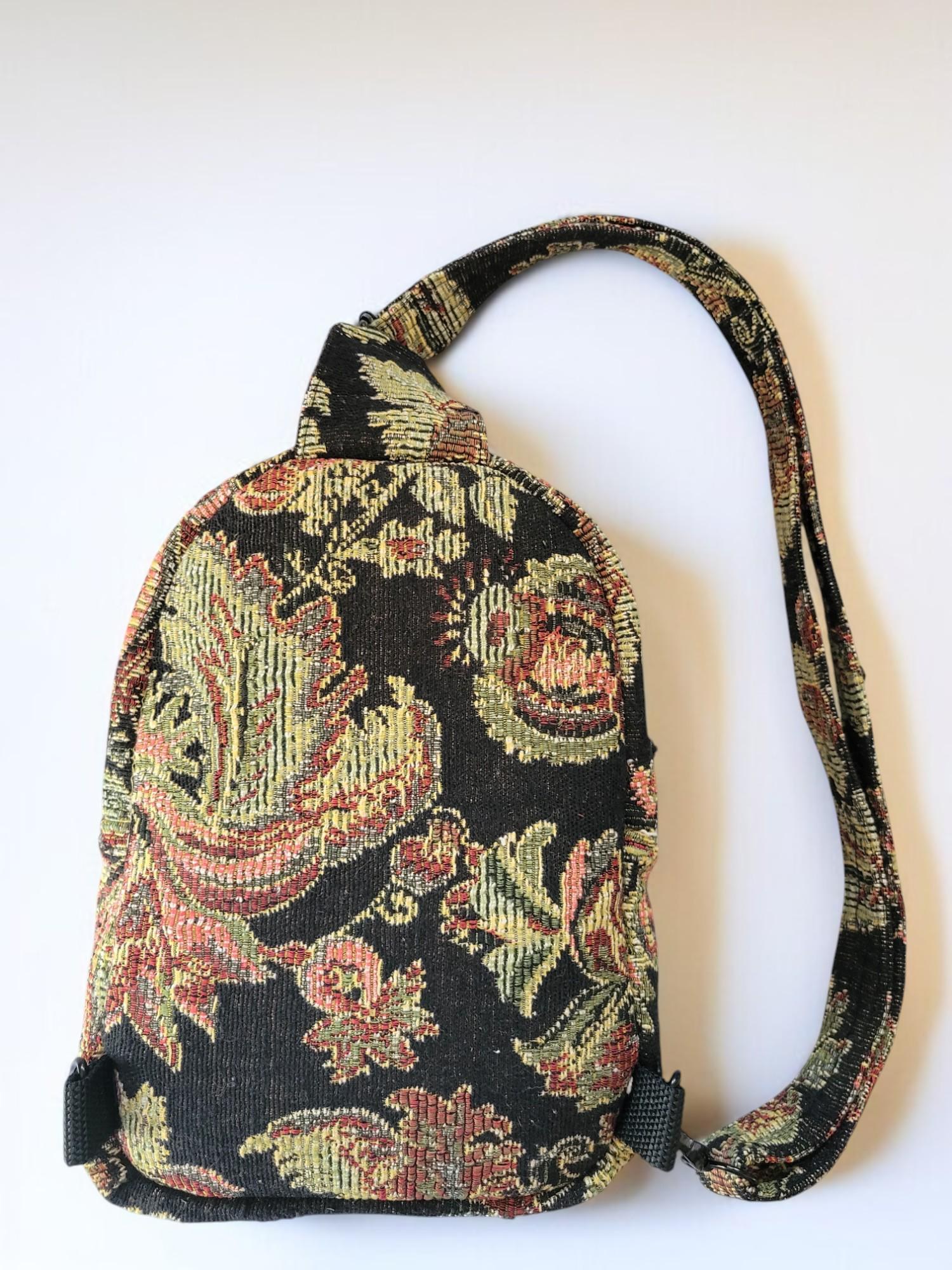 Black Tapestry Sling Bag/Cross Body Bag, view 3