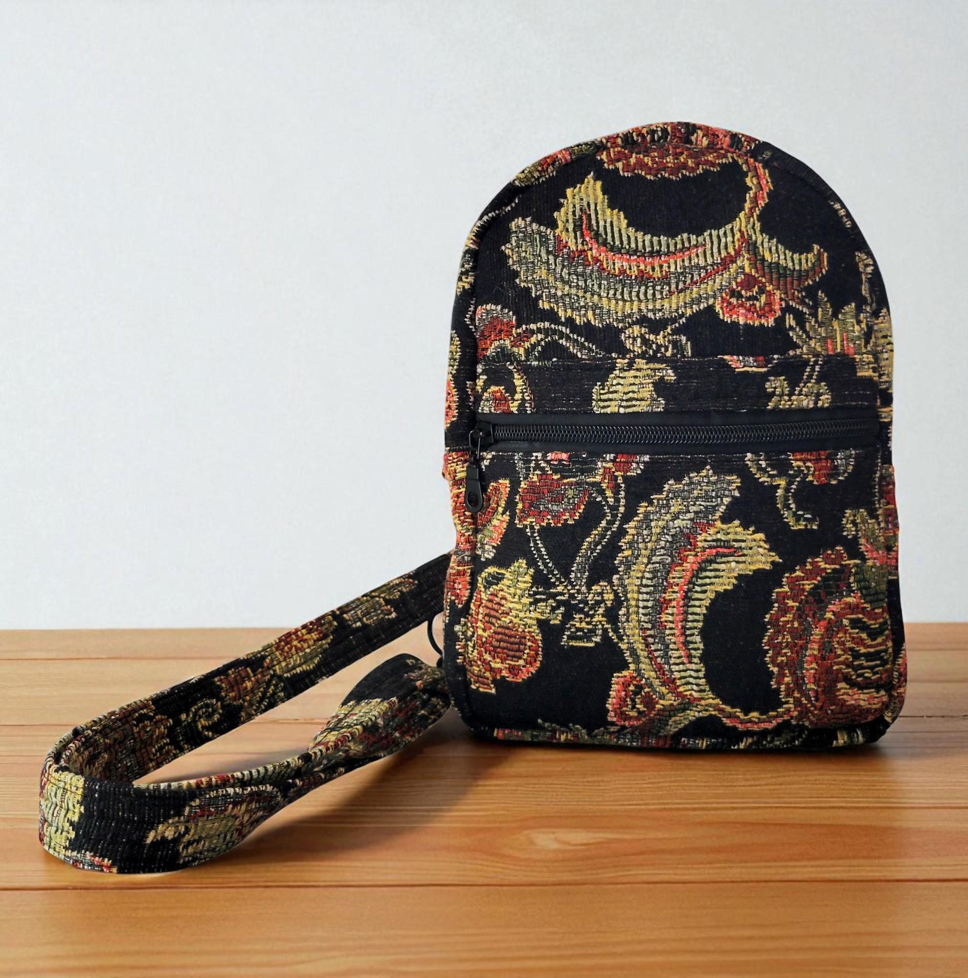 Black Tapestry Sling Bag/Cross Body Bag, view 4