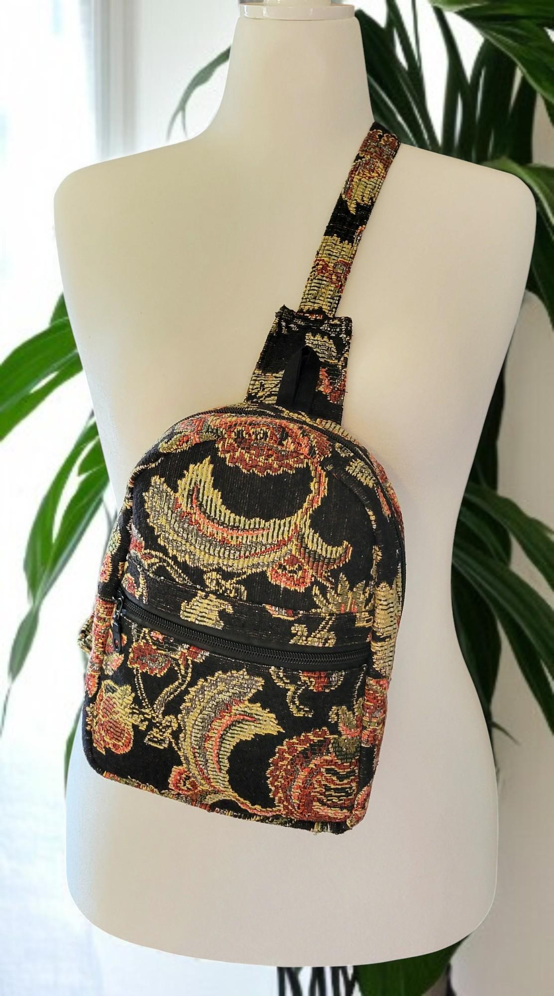 Black Tapestry Sling Bag/Cross Body Bag, view 7