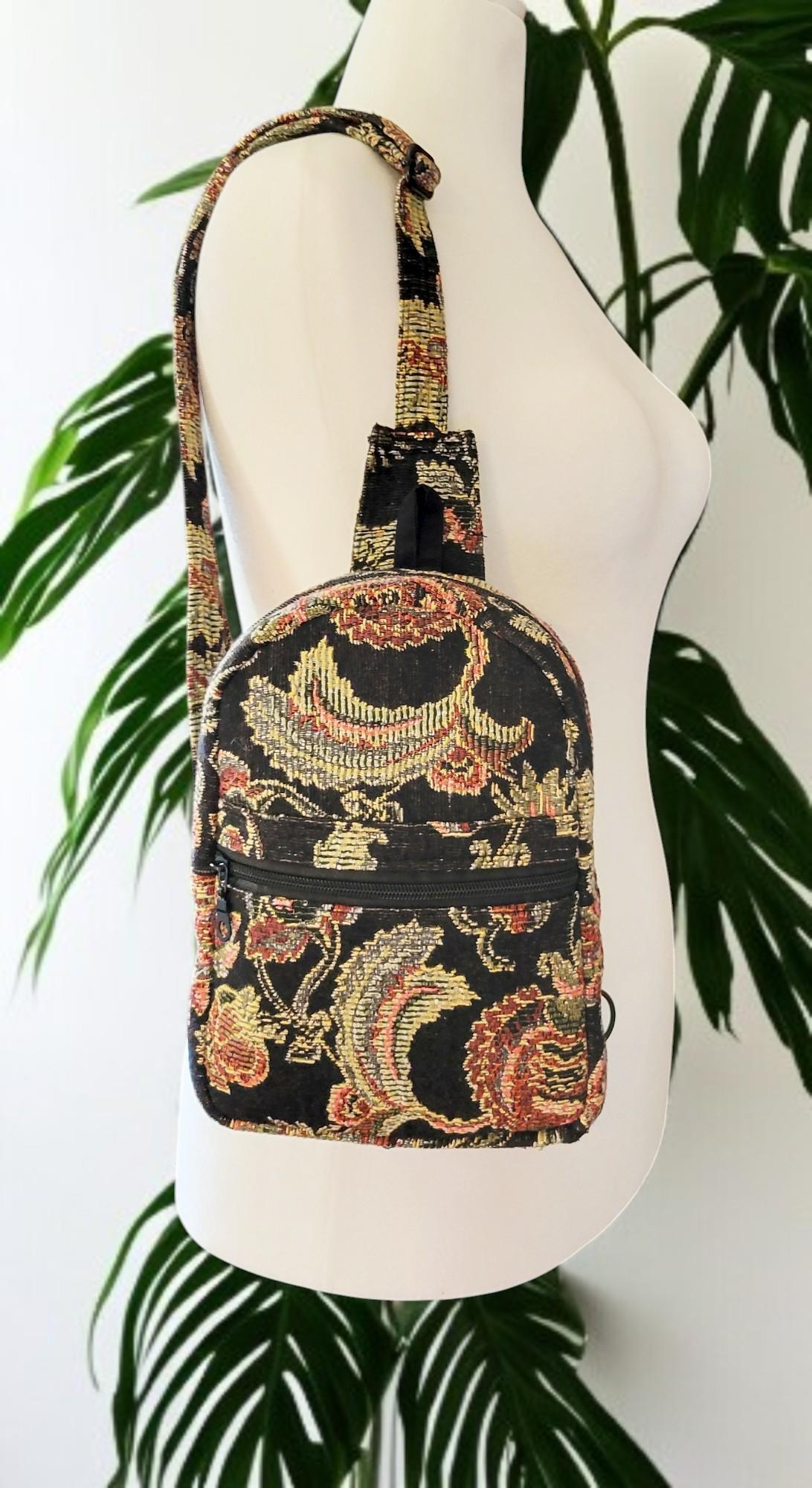 Black Tapestry Sling Bag/Cross Body Bag, view 8