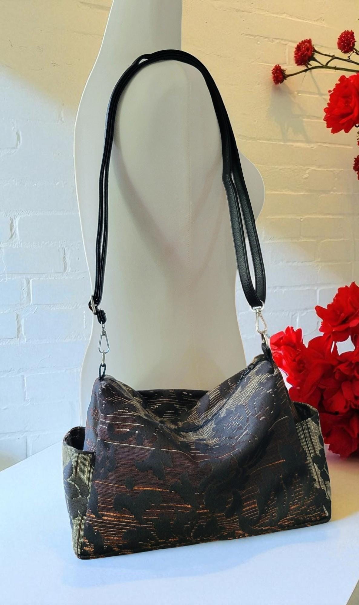 Ombre Tapestry Brocade Crossbody Handbag, Slouchy, Vintage Inspired, view 6