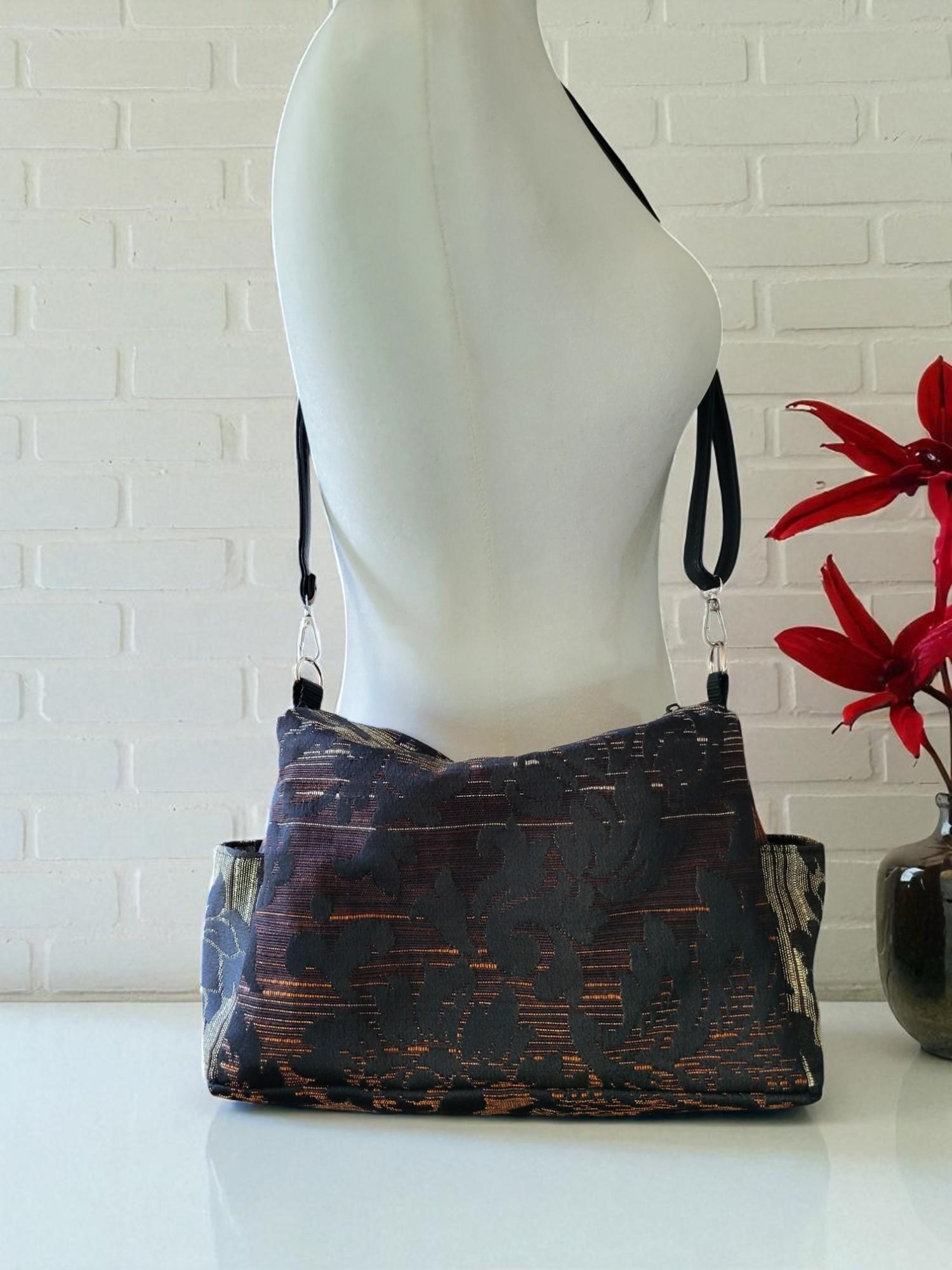 Ombre Tapestry Brocade Crossbody Handbag, Slouchy, Vintage Inspired, view 7