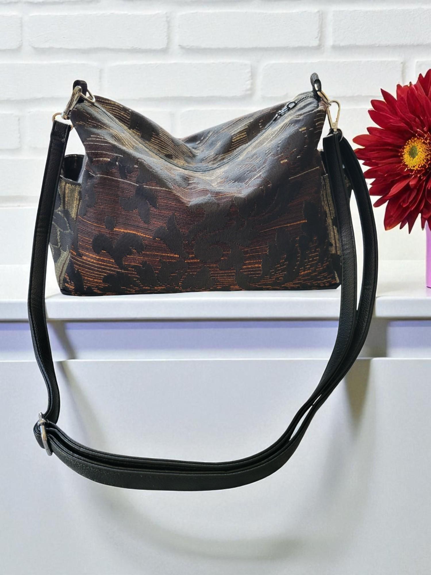 Ombre Tapestry Brocade Crossbody Handbag, Slouchy, Vintage Inspired, view 8