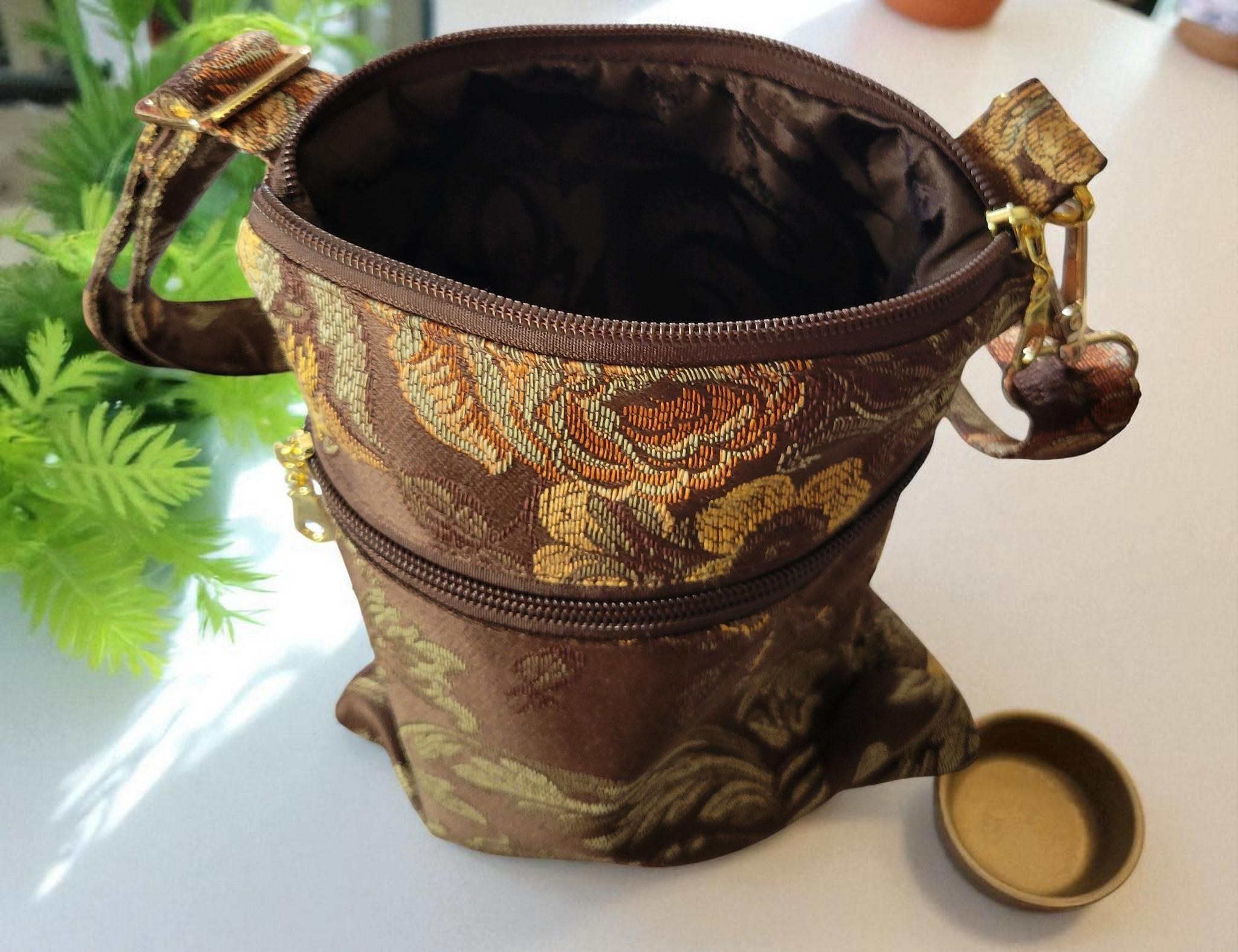Brown Floral Brocade Crossbody Bag, Vintage Inspired, view 11