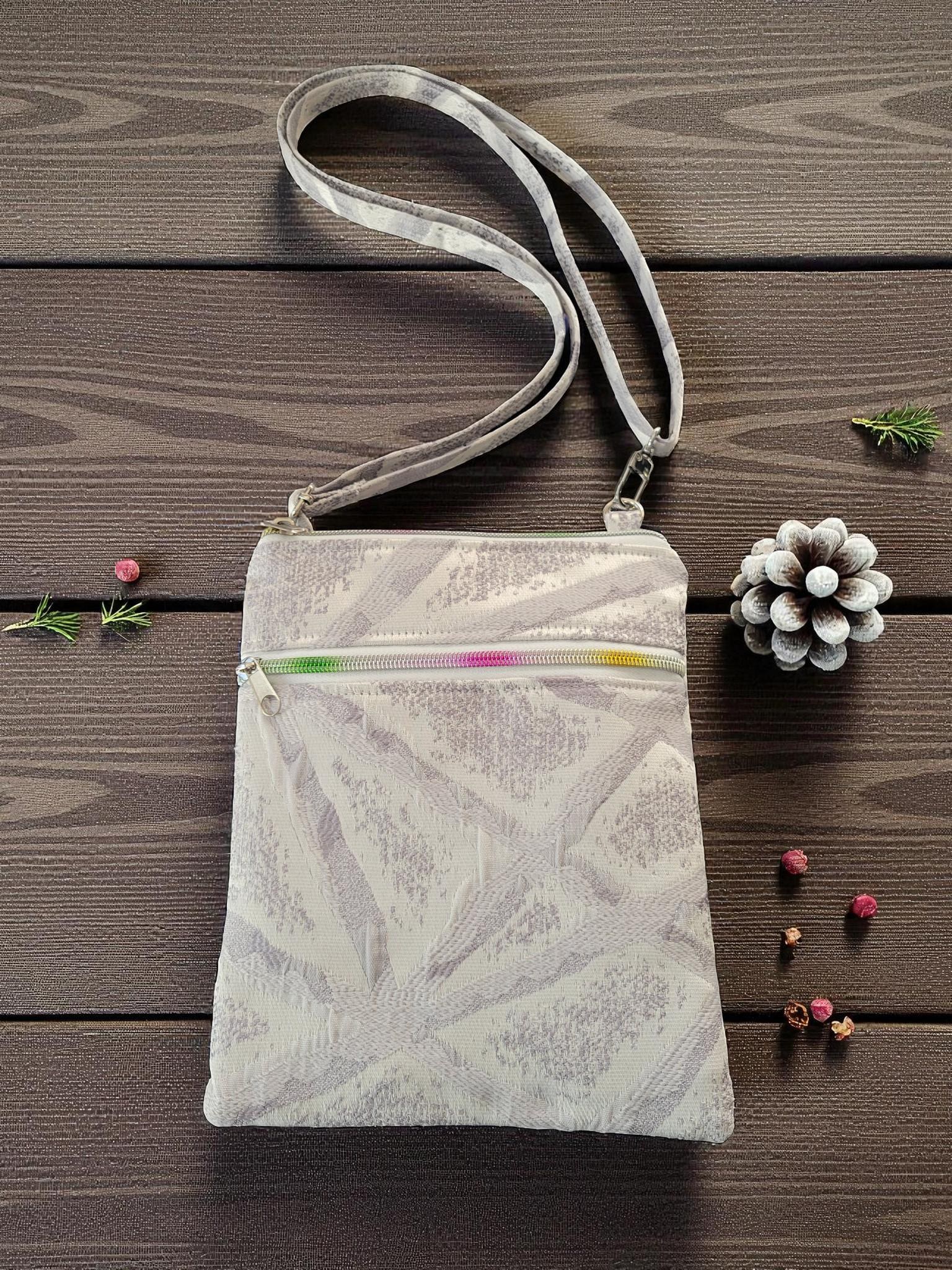 Elegant Winter White Tapestry Jacquard Crossbody Bag, Boho Inspired