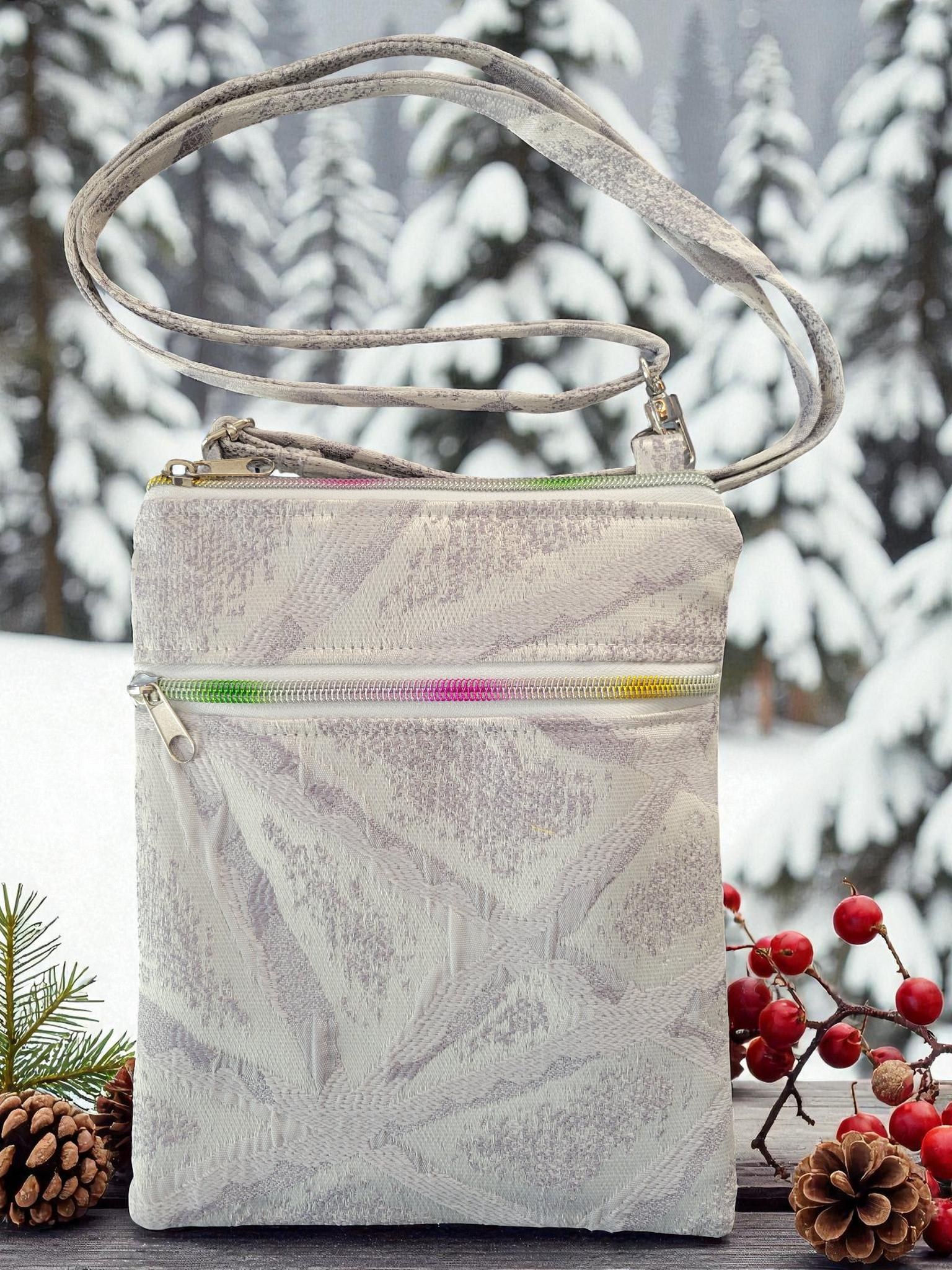 Elegant Winter White Tapestry Jacquard Crossbody Bag, Boho Inspired, view 10