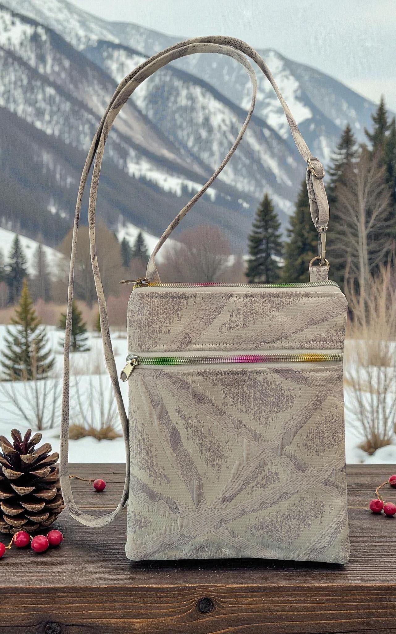 Elegant Winter White Tapestry Jacquard Crossbody Bag, Boho Inspired, view 12
