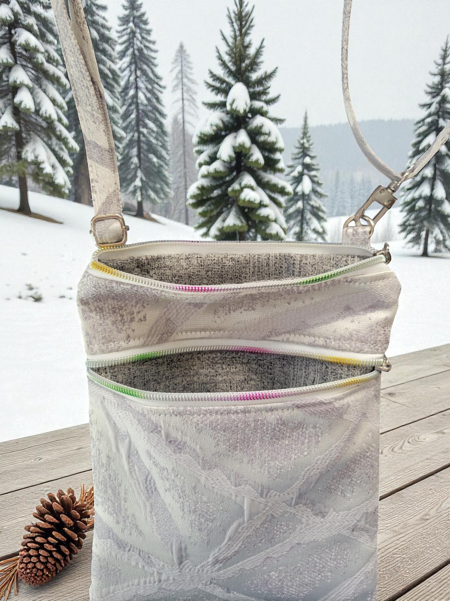 Elegant Winter White Tapestry Jacquard Crossbody Bag, Boho Inspired, view 14