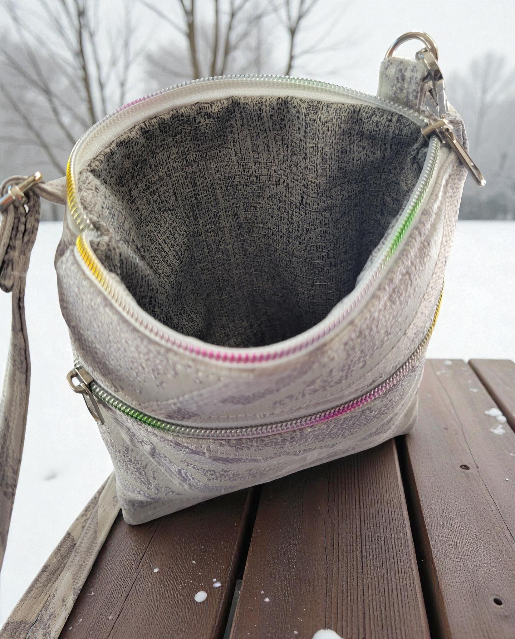 Elegant Winter White Tapestry Jacquard Crossbody Bag, Boho Inspired, view 15