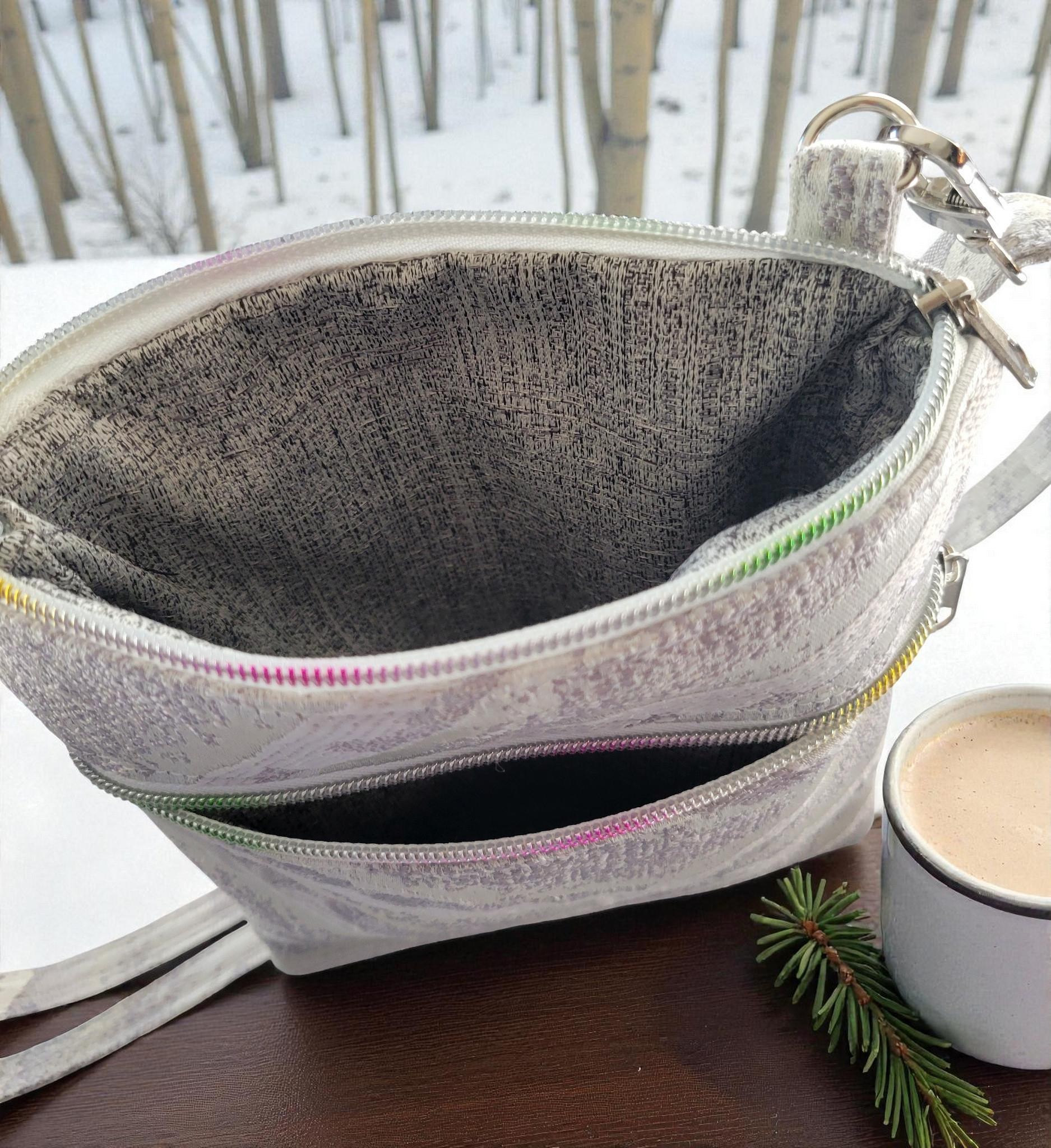 Elegant Winter White Tapestry Jacquard Crossbody Bag, Boho Inspired, view 16
