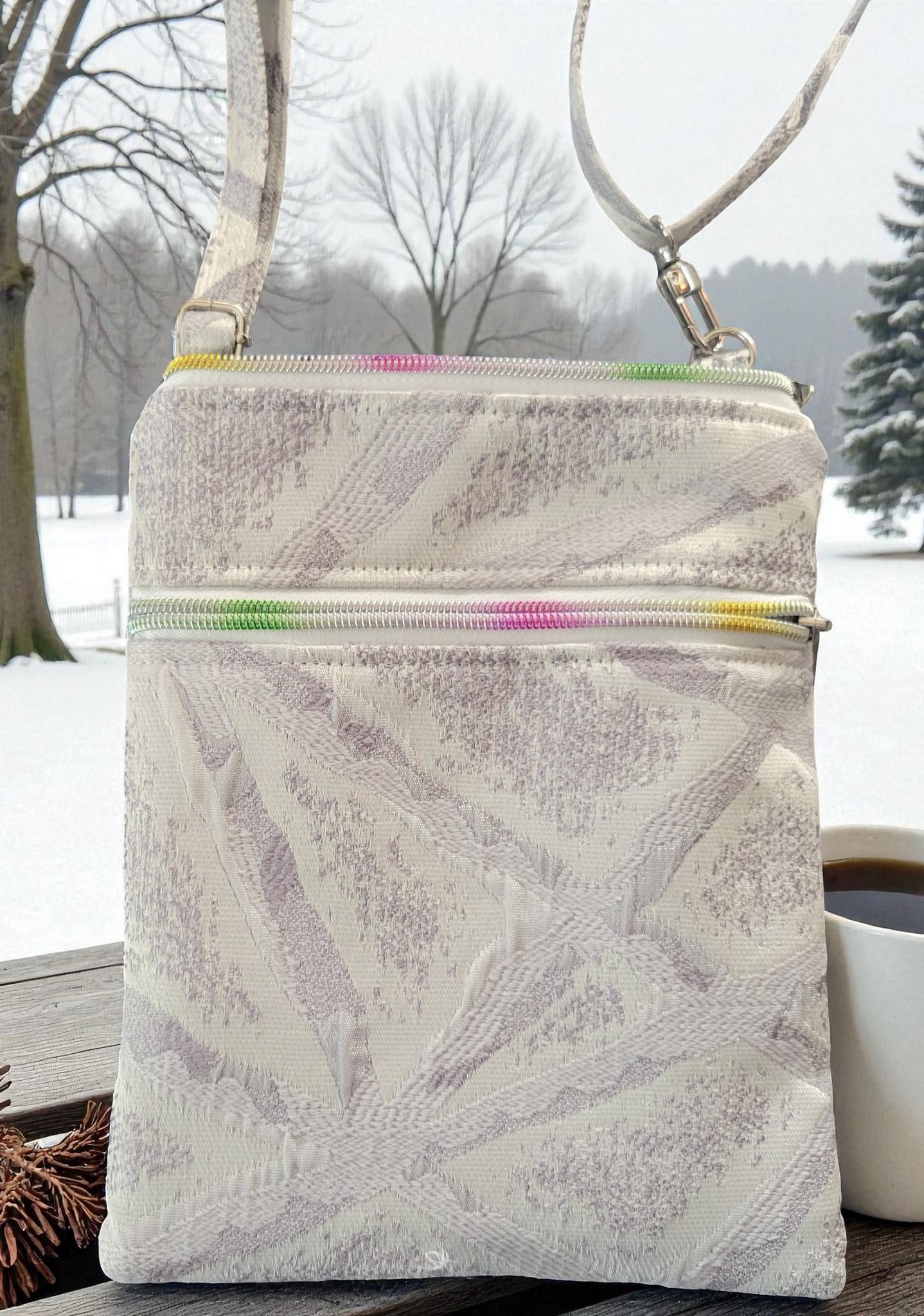 Elegant Winter White Tapestry Jacquard Crossbody Bag, Boho Inspired, view 5