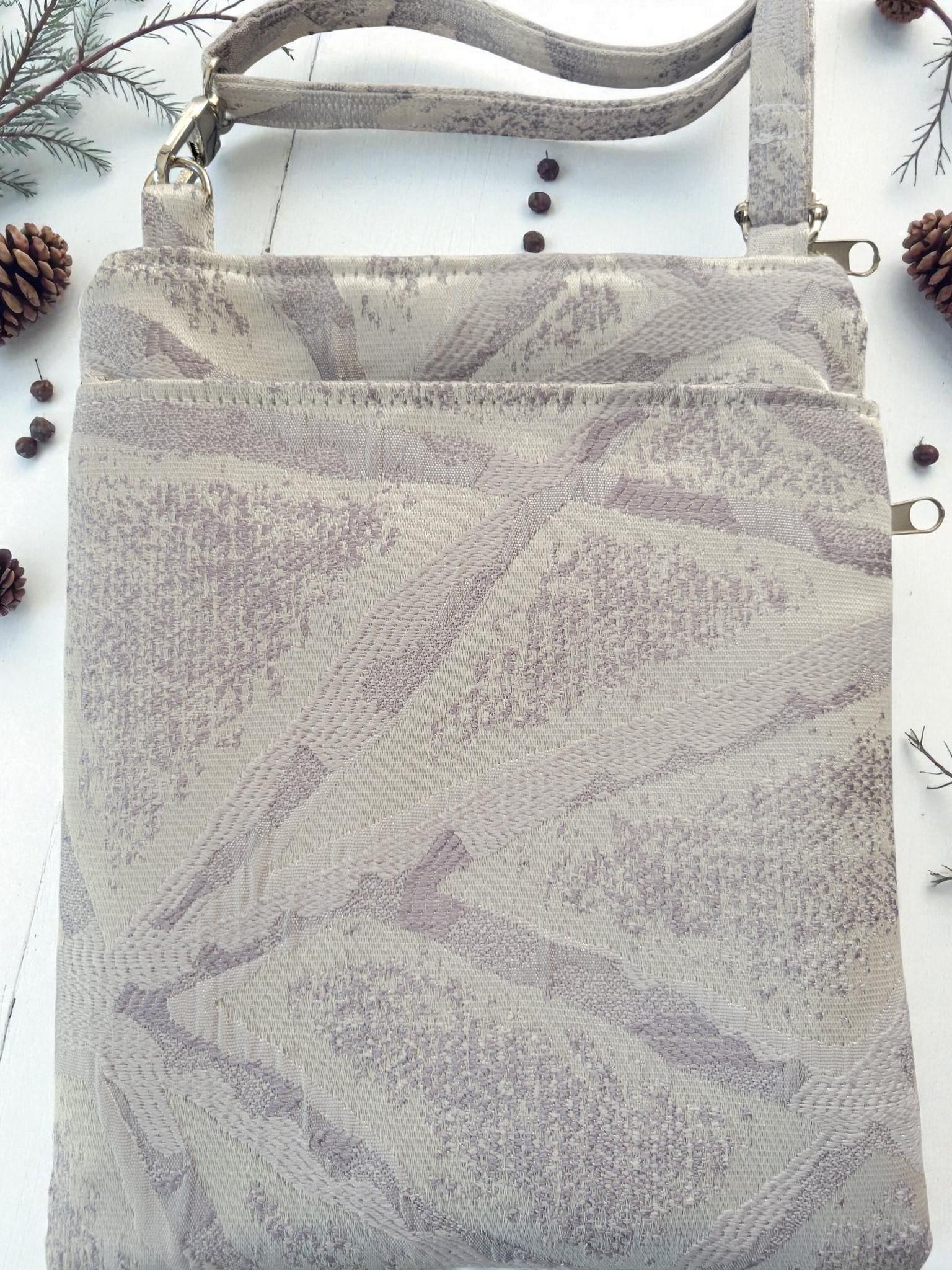 Elegant Winter White Tapestry Jacquard Crossbody Bag, Boho Inspired, view 6