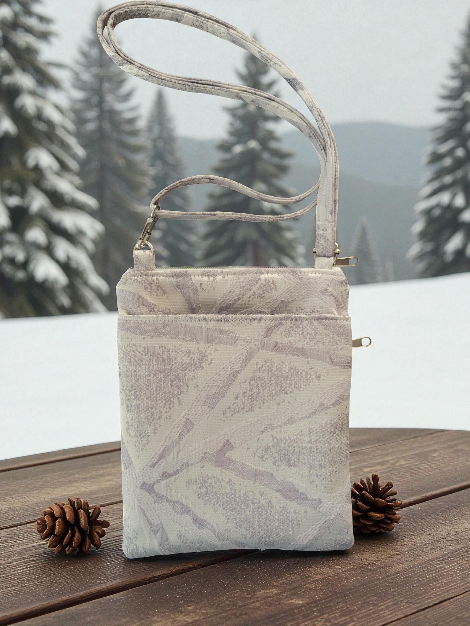 Elegant Winter White Tapestry Jacquard Crossbody Bag, Boho Inspired, view 7