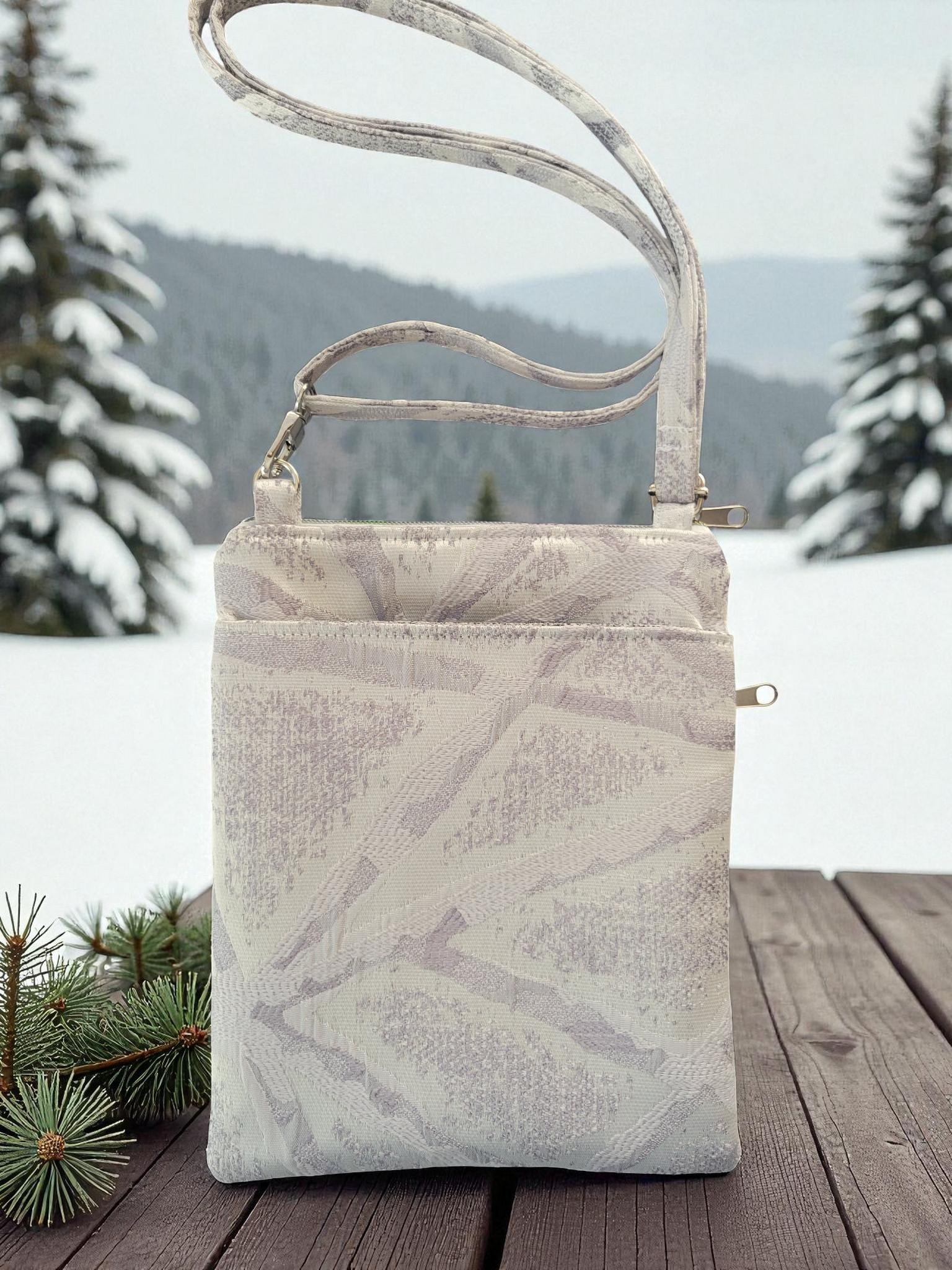 Elegant Winter White Tapestry Jacquard Crossbody Bag, Boho Inspired, view 9