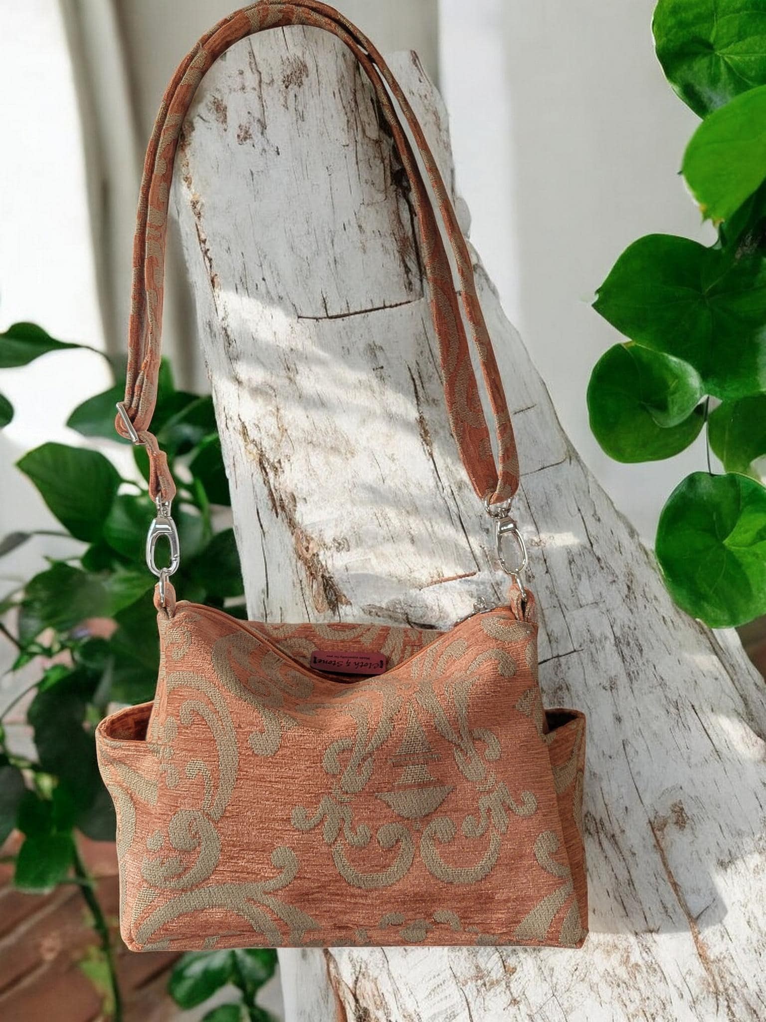Earthy Woven Tapestry Crossbody Handbag, Slouchy, Vintage Inspired