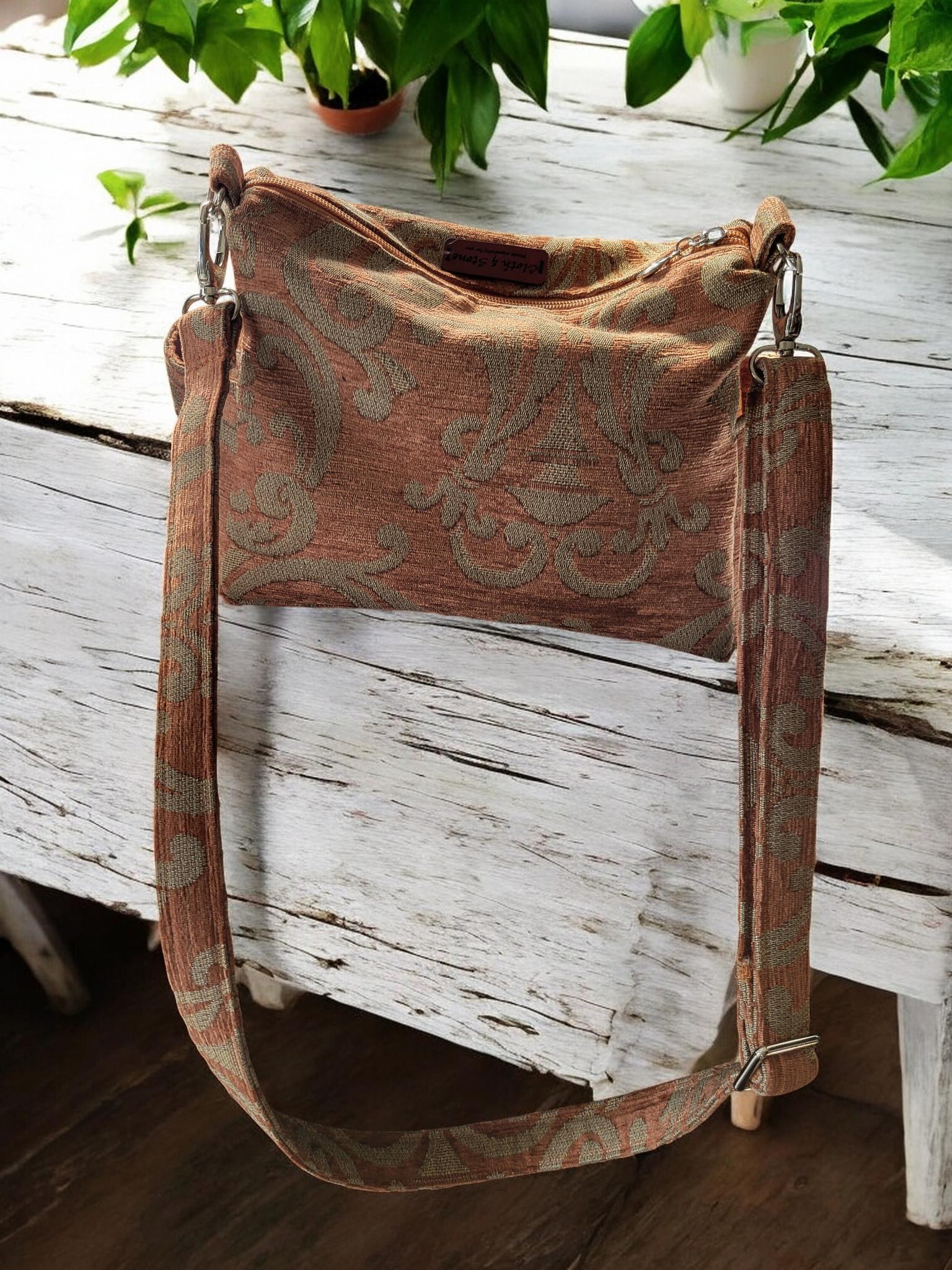 Earthy Woven Tapestry Crossbody Handbag, Slouchy, Vintage Inspired, view 10