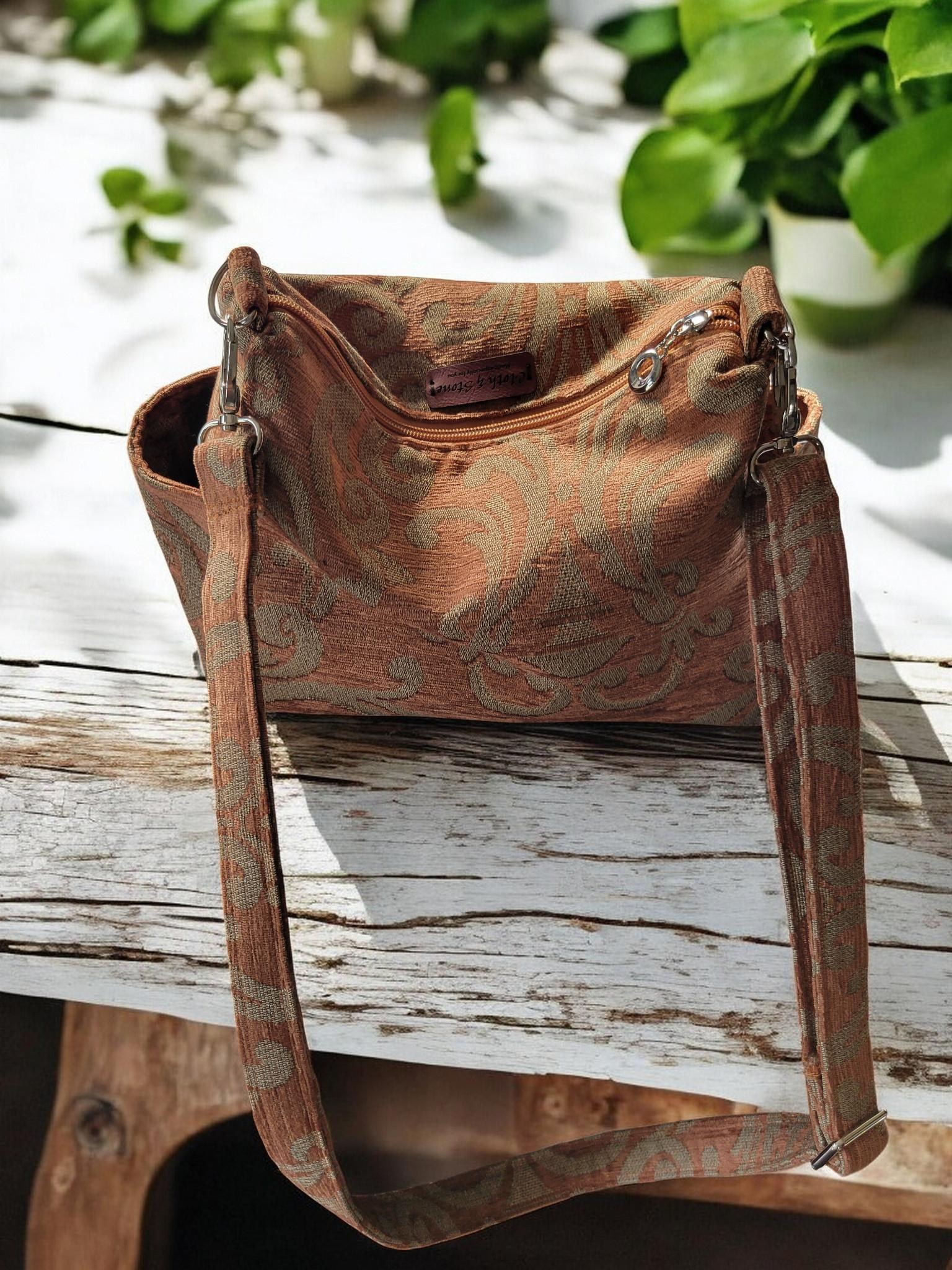 Earthy Woven Tapestry Crossbody Handbag, Slouchy, Vintage Inspired, view 11