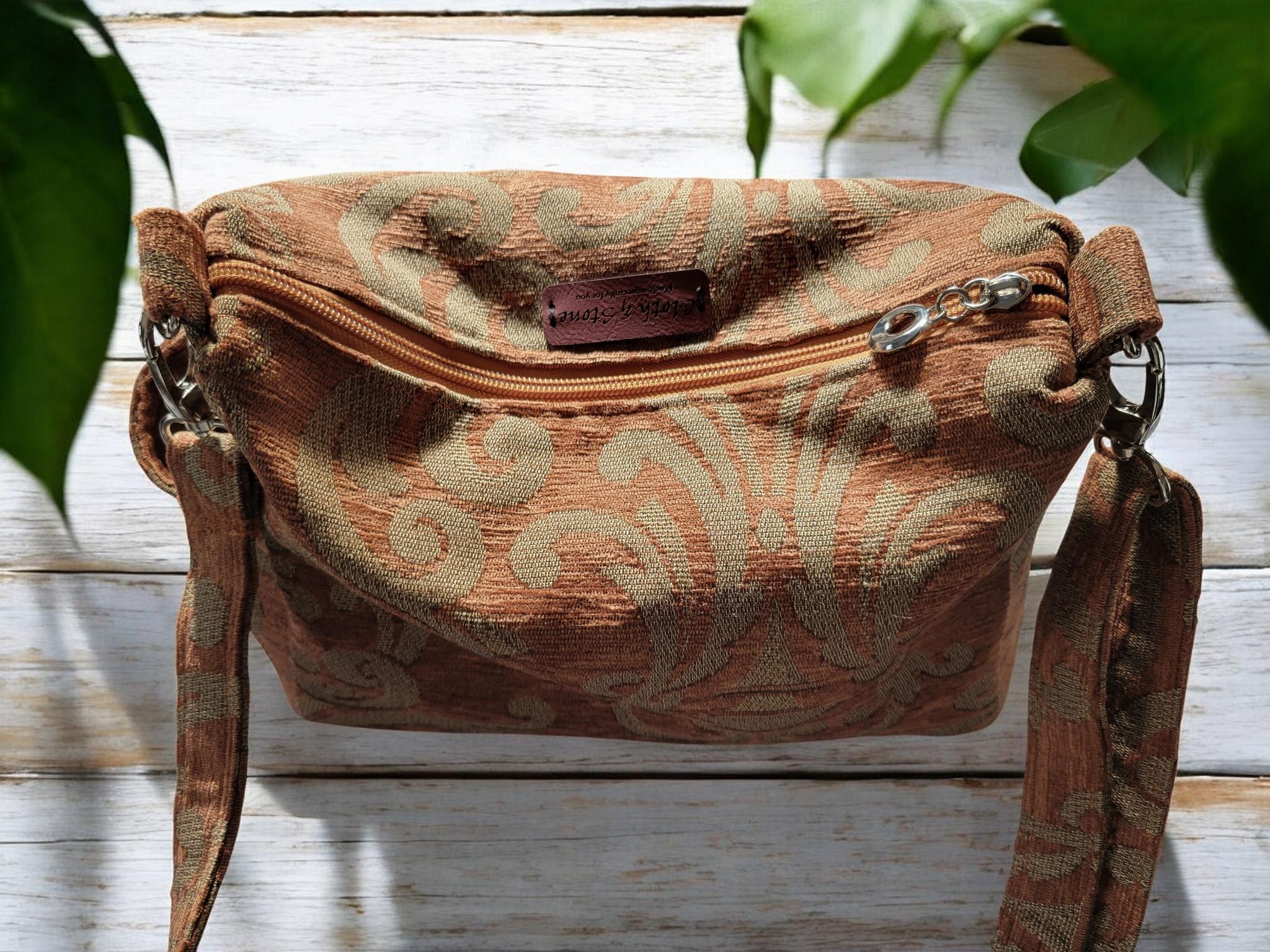 Earthy Woven Tapestry Crossbody Handbag, Slouchy, Vintage Inspired, view 13