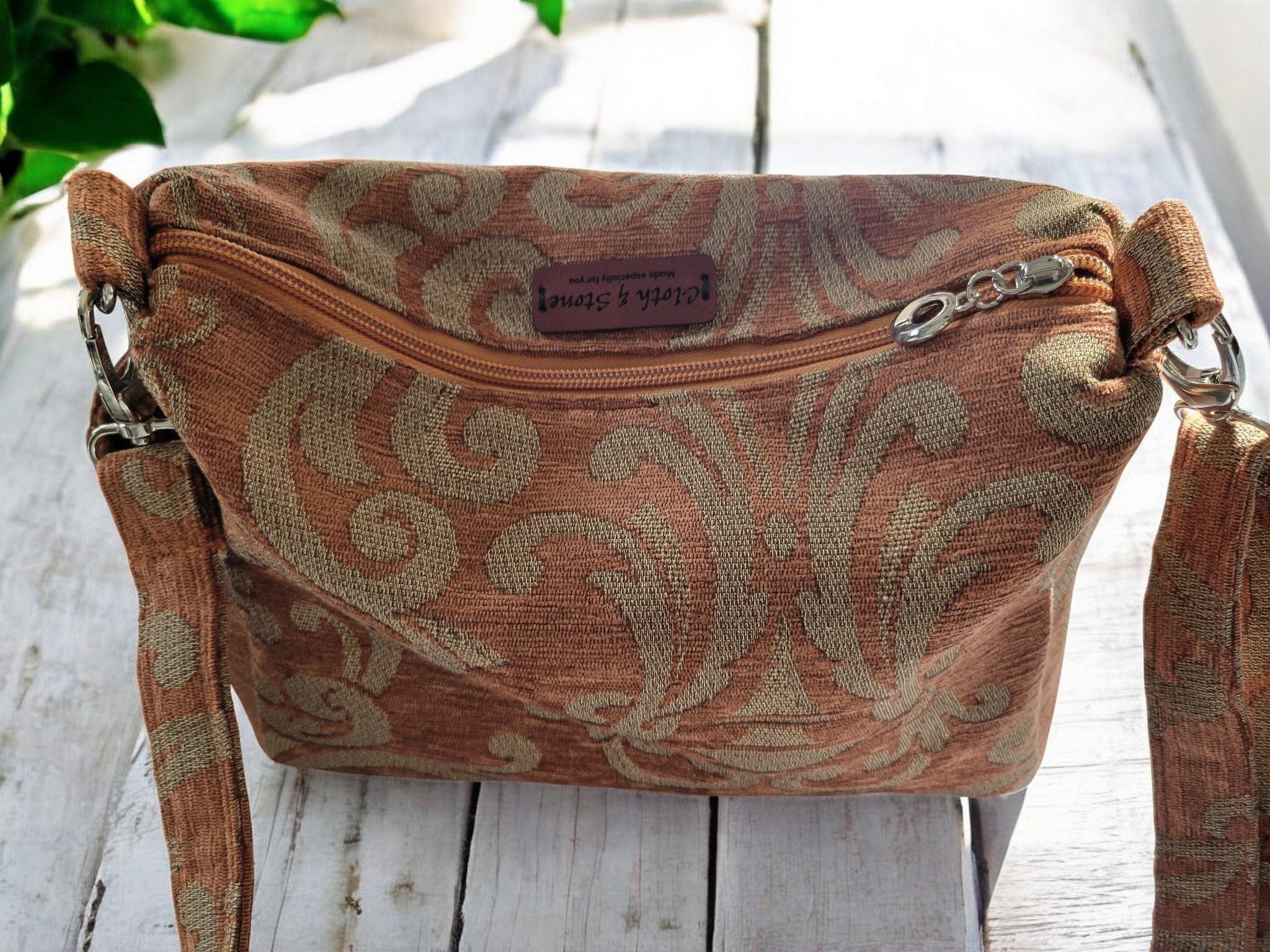 Earthy Woven Tapestry Crossbody Handbag, Slouchy, Vintage Inspired, view 14