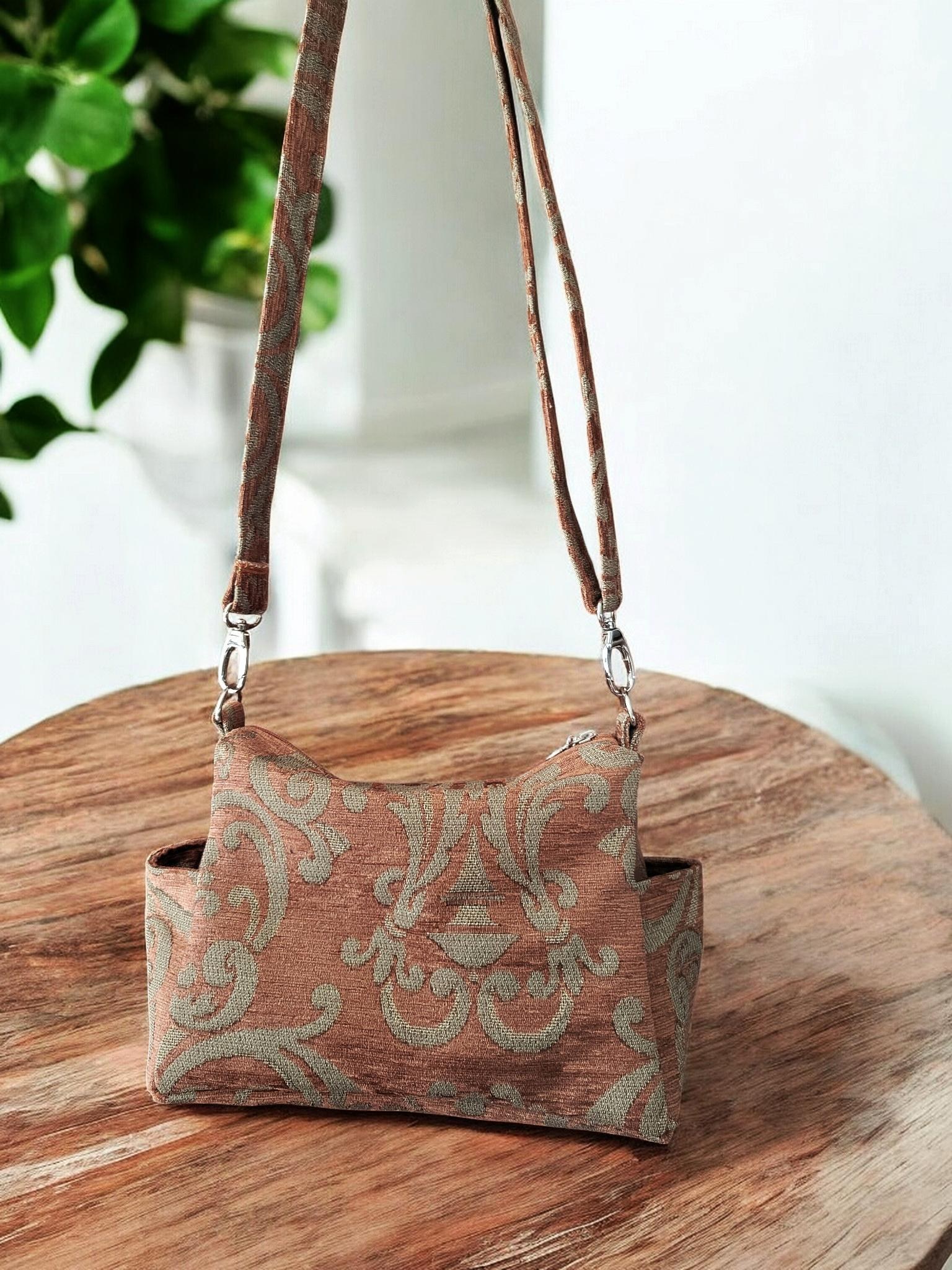 Earthy Woven Tapestry Crossbody Handbag, Slouchy, Vintage Inspired, view 15