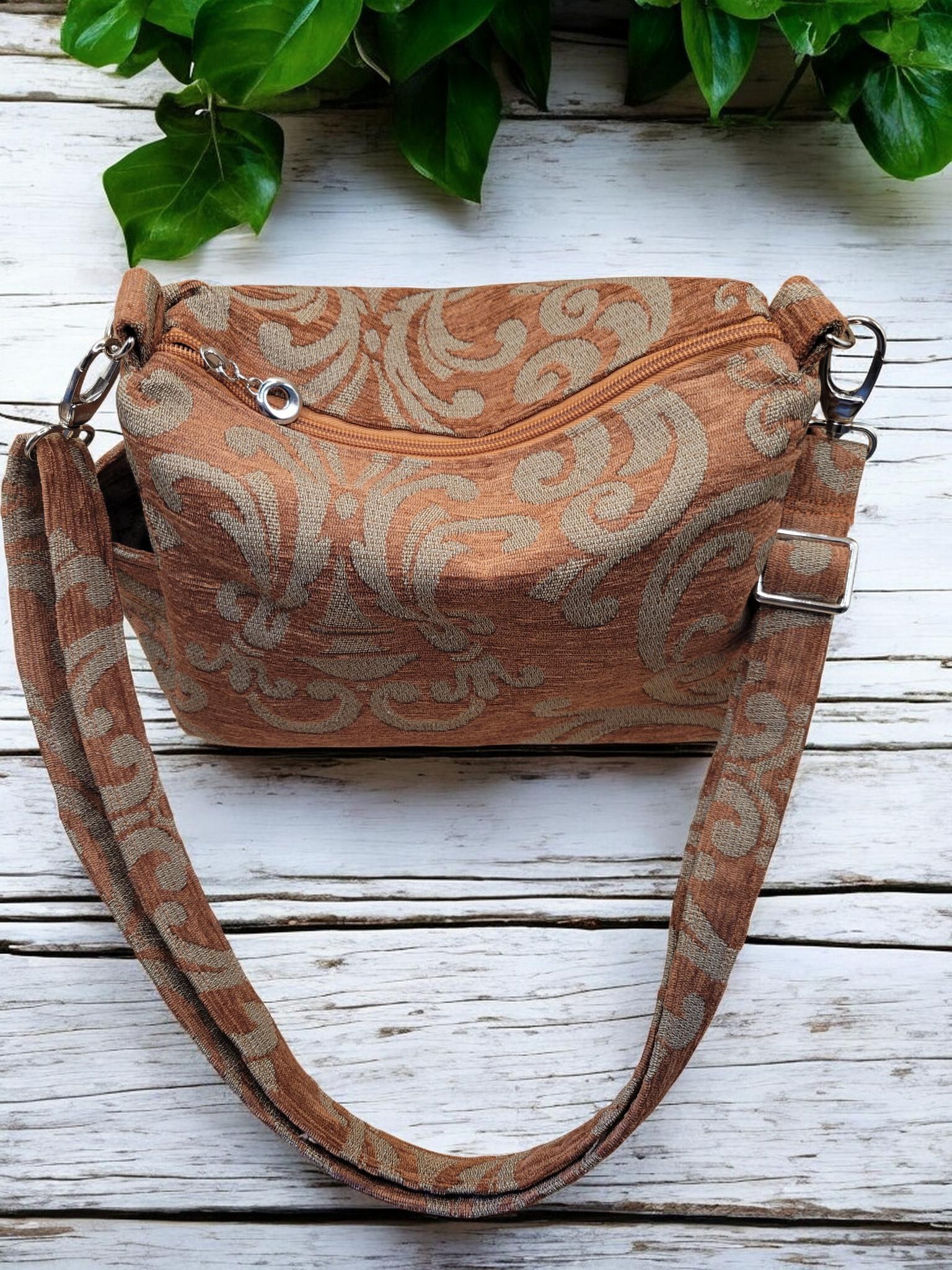 Earthy Woven Tapestry Crossbody Handbag, Slouchy, Vintage Inspired, view 2