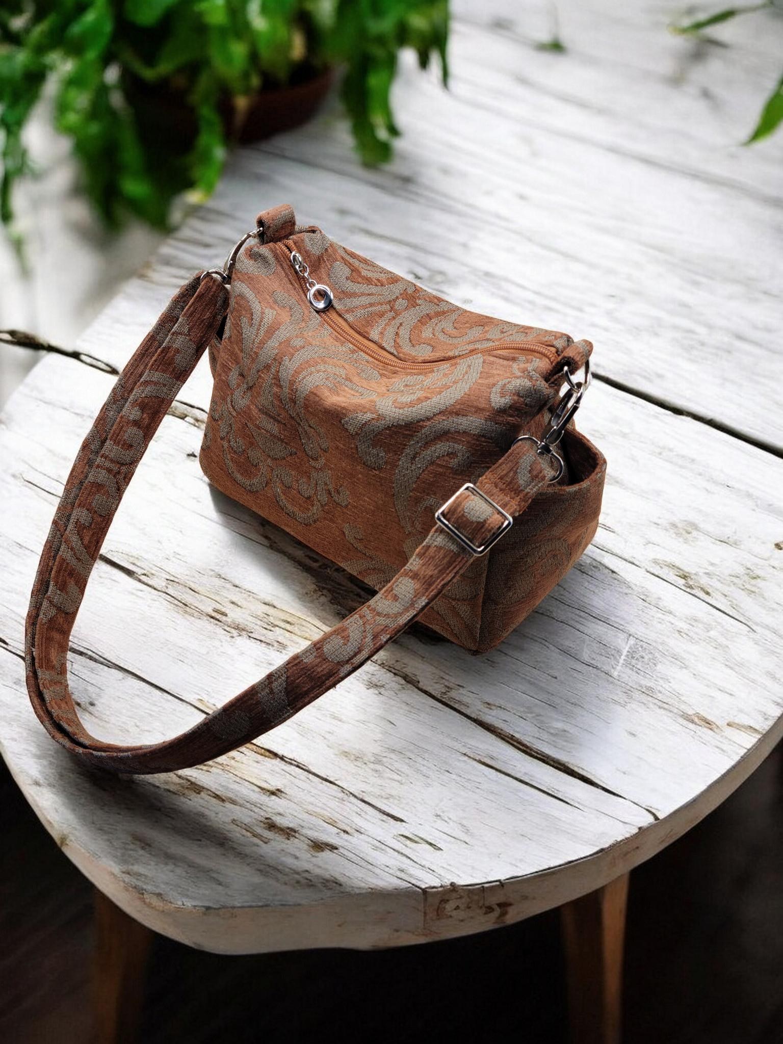 Earthy Woven Tapestry Crossbody Handbag, Slouchy, Vintage Inspired, view 3