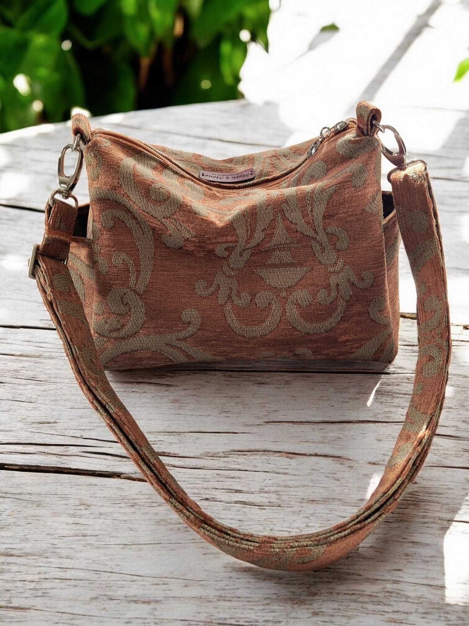 Earthy Woven Tapestry Crossbody Handbag, Slouchy, Vintage Inspired, view 4