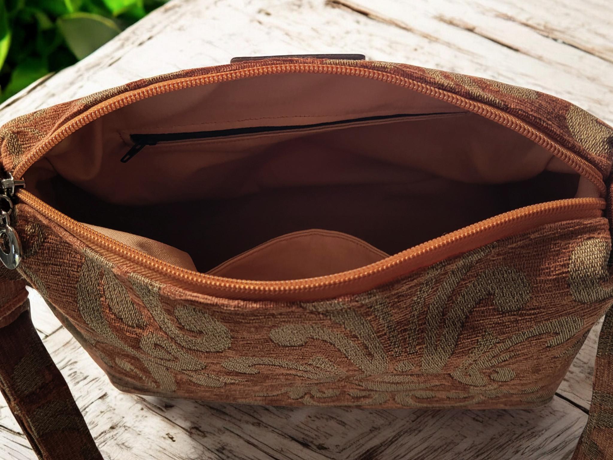 Earthy Woven Tapestry Crossbody Handbag, Slouchy, Vintage Inspired, view 5
