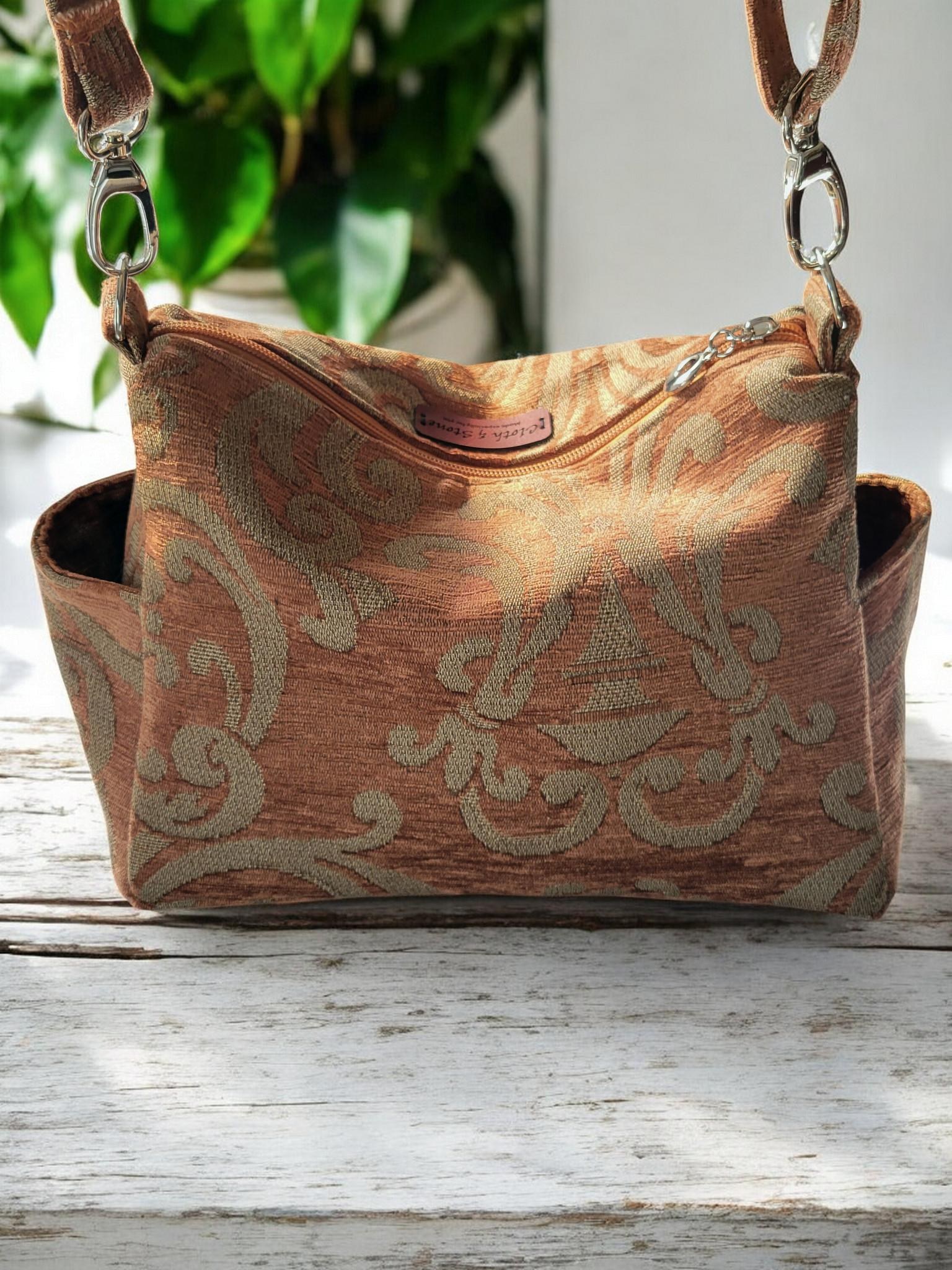 Earthy Woven Tapestry Crossbody Handbag, Slouchy, Vintage Inspired, view 6