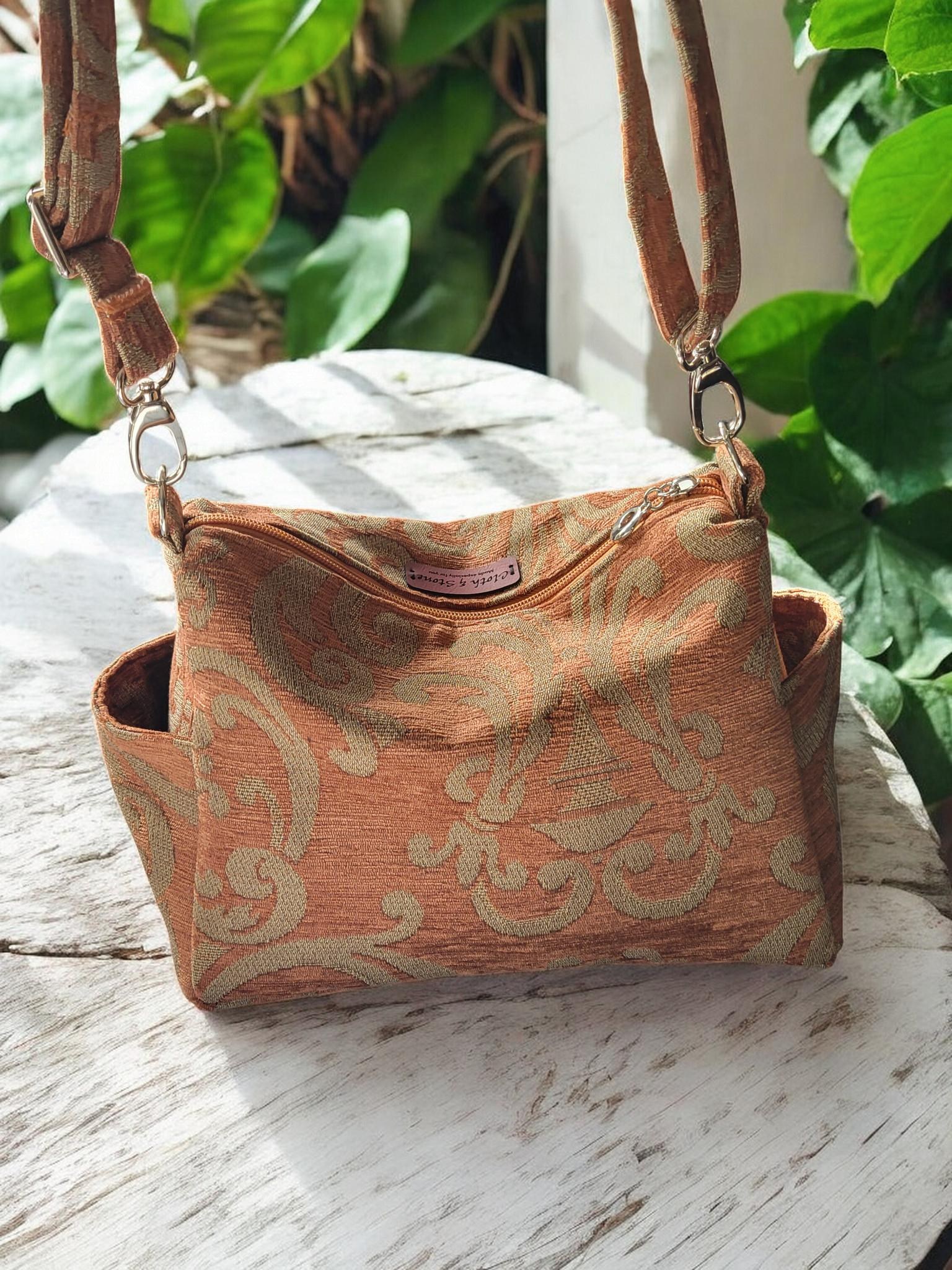 Earthy Woven Tapestry Crossbody Handbag, Slouchy, Vintage Inspired, view 7