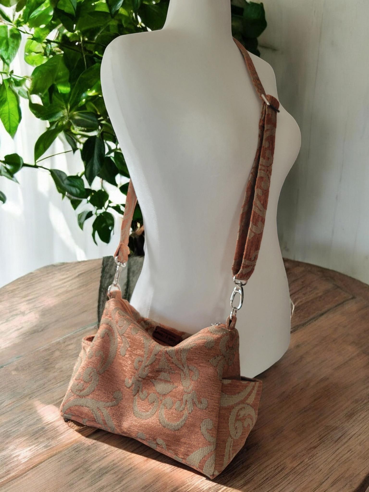 Earthy Woven Tapestry Crossbody Handbag, Slouchy, Vintage Inspired, view 9