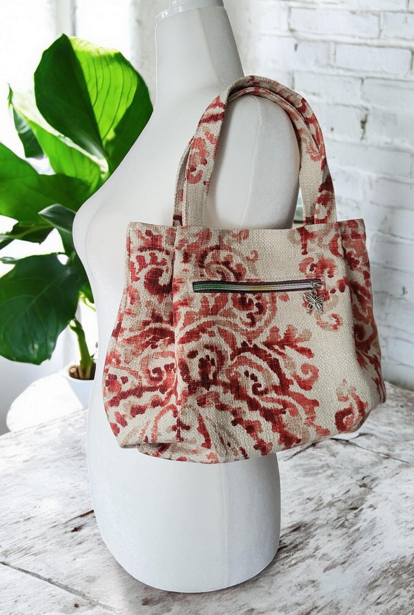 Pleated Tapestry Boho Purse Woven with a Watercolor Floral Design, view 10