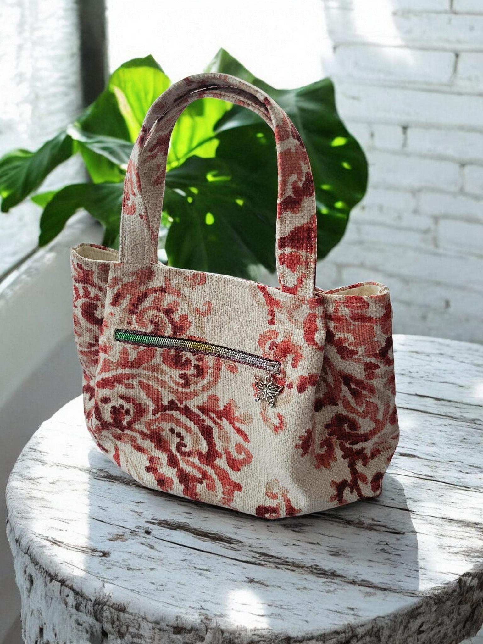 Pleated Tapestry Boho Purse Woven with a Watercolor Floral Design, view 11