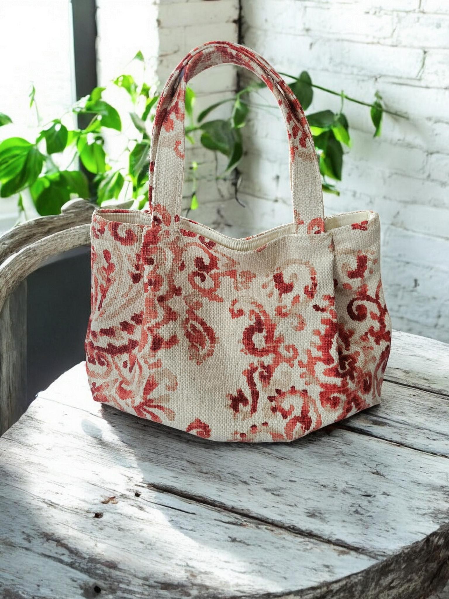 Pleated Tapestry Boho Purse Woven with a Watercolor Floral Design, view 3