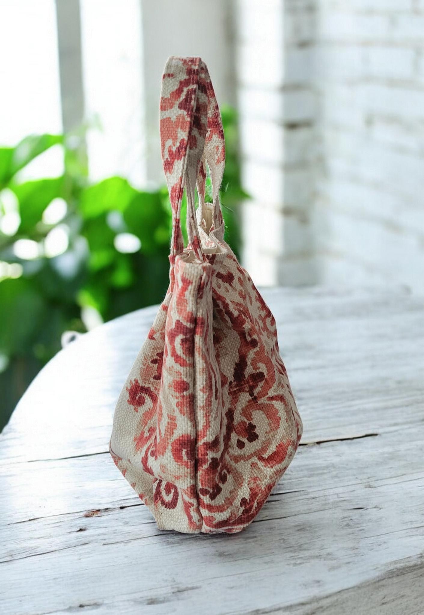 Pleated Tapestry Boho Purse Woven with a Watercolor Floral Design, view 4