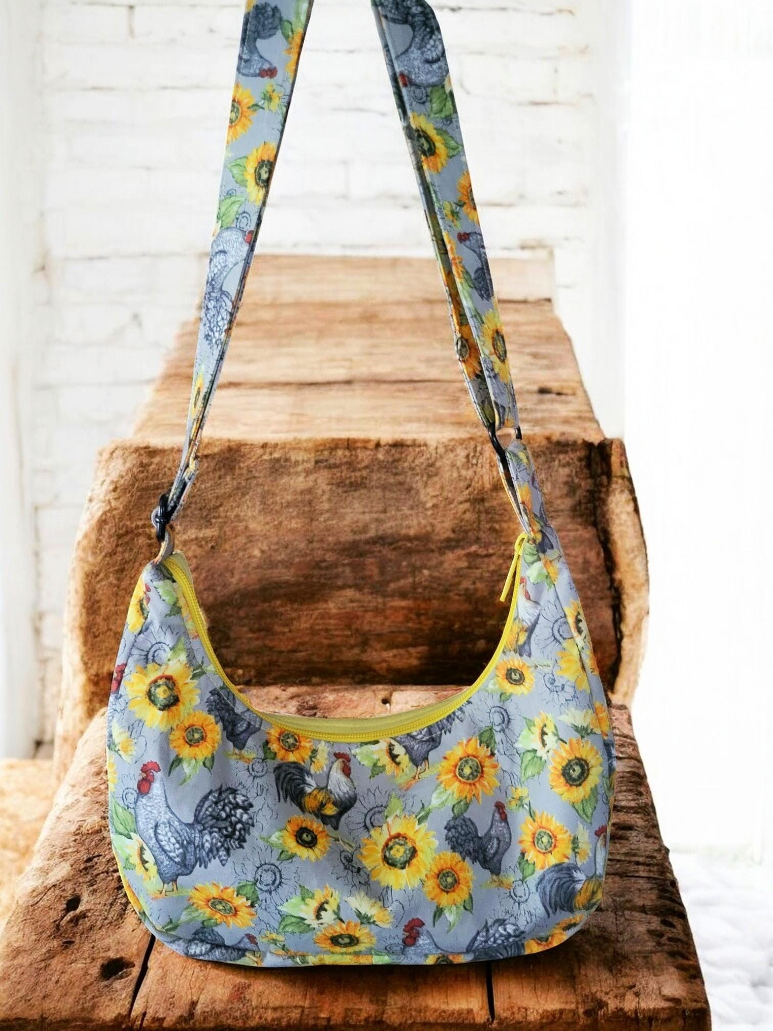 Sunflower & Rooster Hobo Shoulder Bag – Cottagecore Farmhouse Baguette Purse